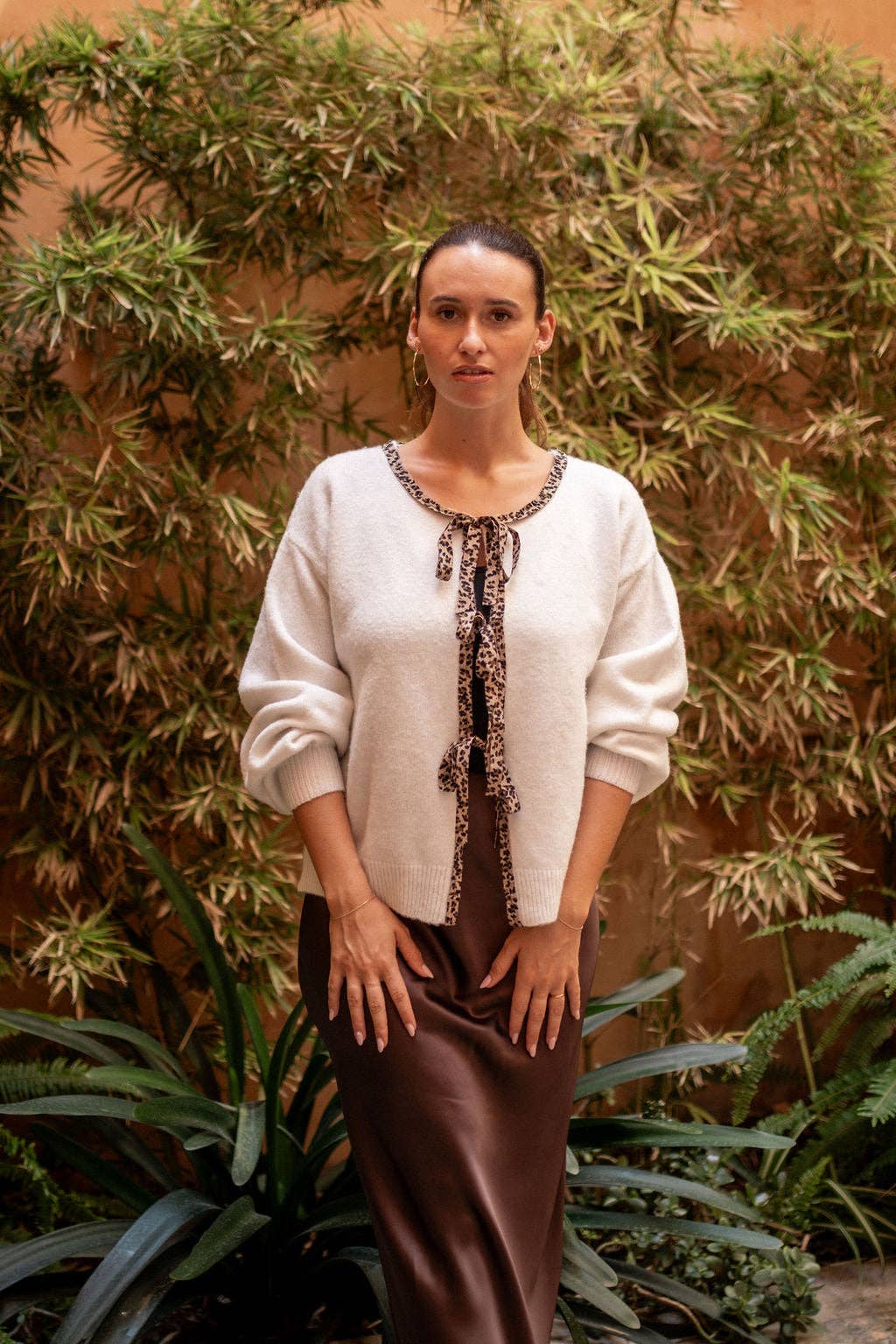 Cream Contrast Animal Knit Cardigan