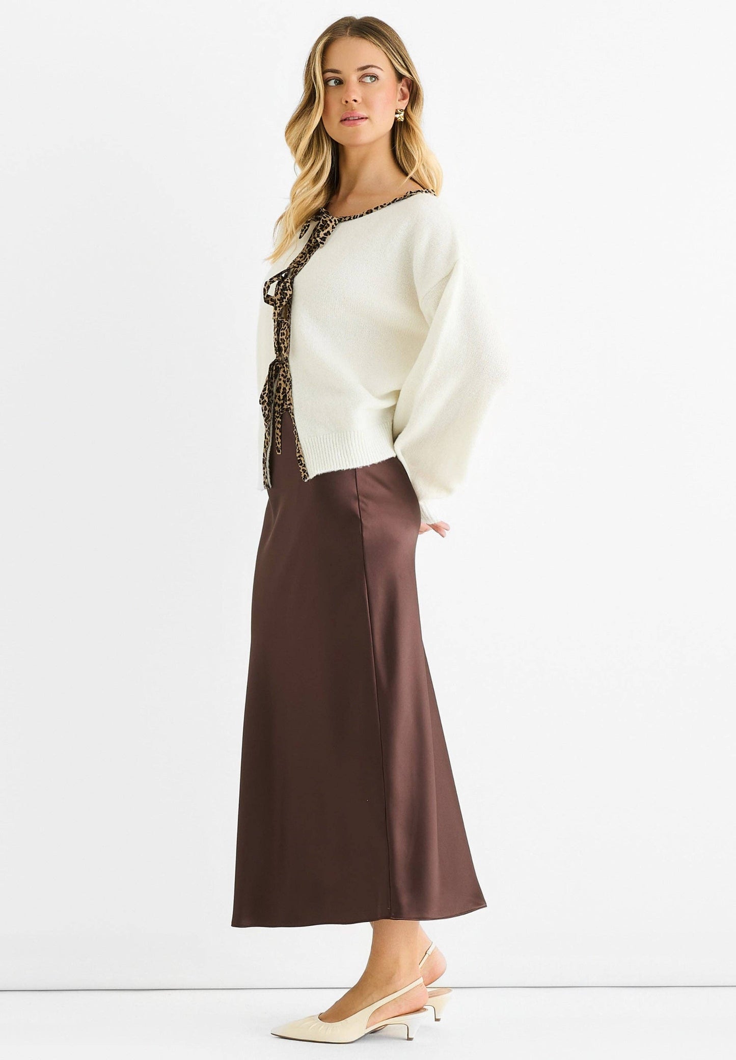 Cream Contrast Animal Knit Cardigan