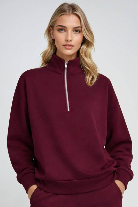 Born Nouli Supersoft Half Zip Sweatshirt in Black Cherry