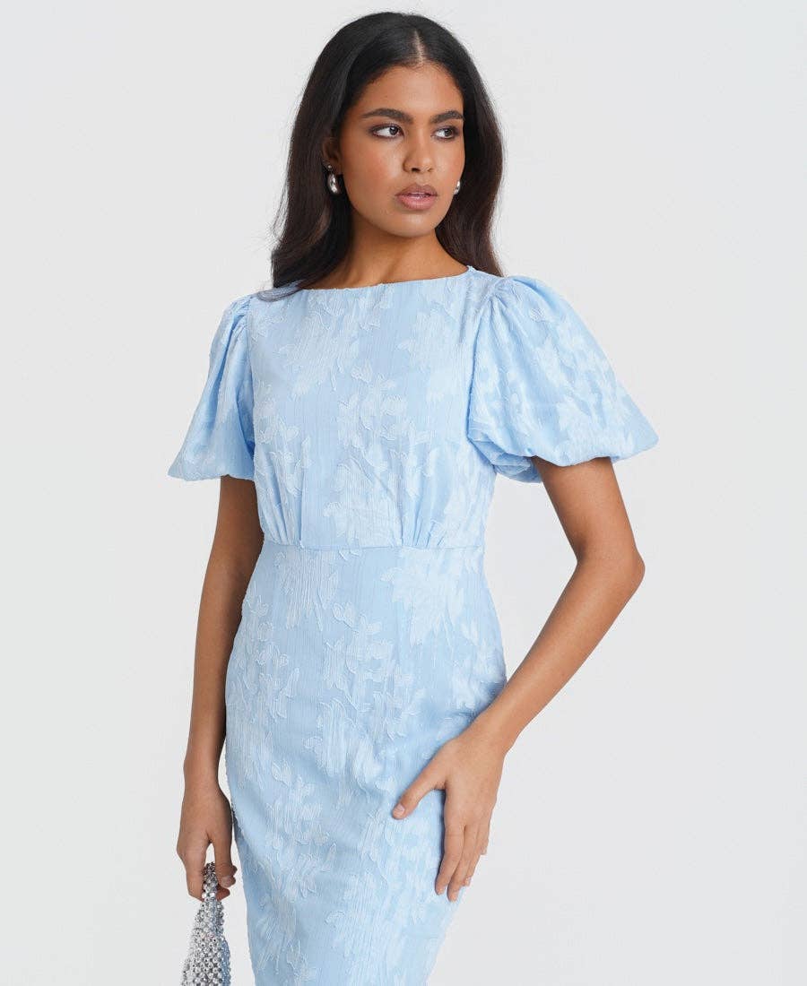 Blue Jacquard Midi Dress