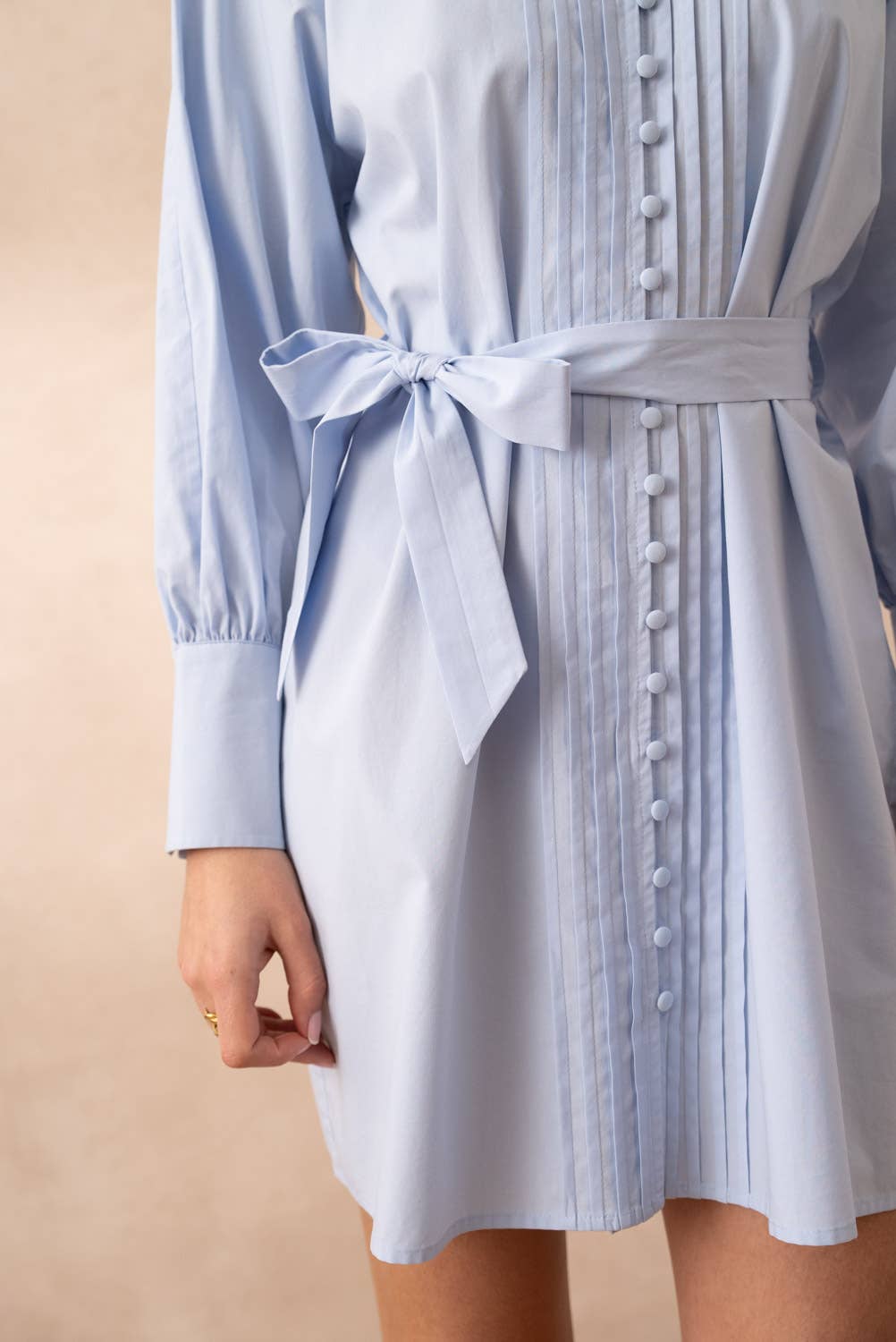 Cotton shirt dress with tie belt: Sky Blue