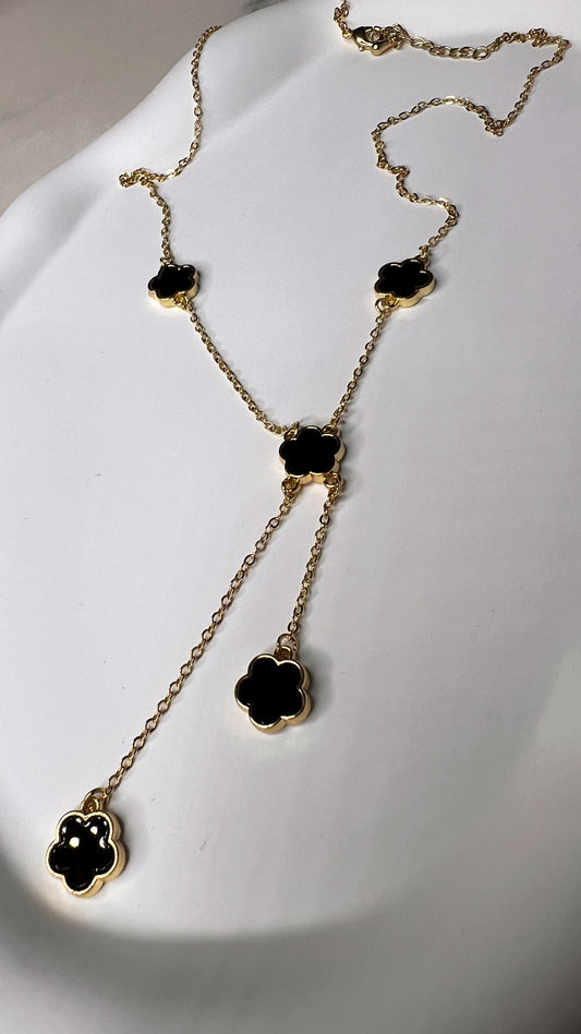 Drop Clover Necklace in Black