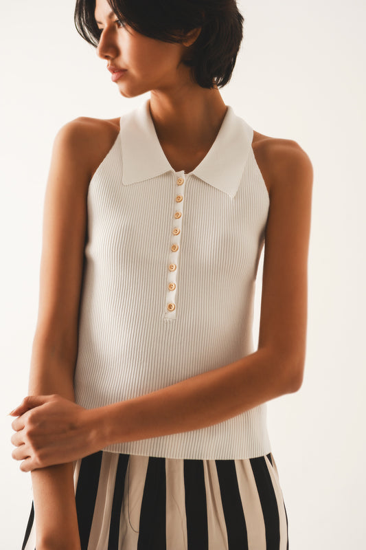 Ribbed Knitted Top in Beige