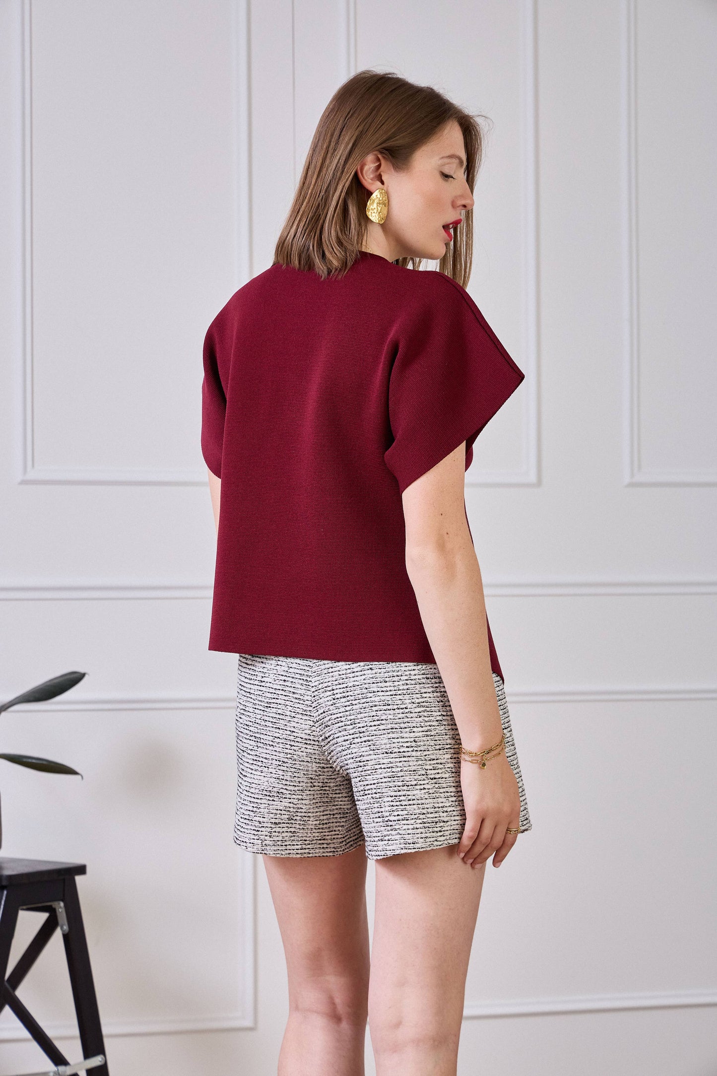 Bordeaux Vest in Wine - Gold Button Detail