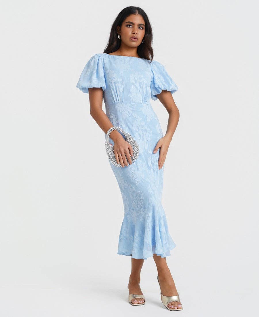 Blue Jacquard Midi Dress
