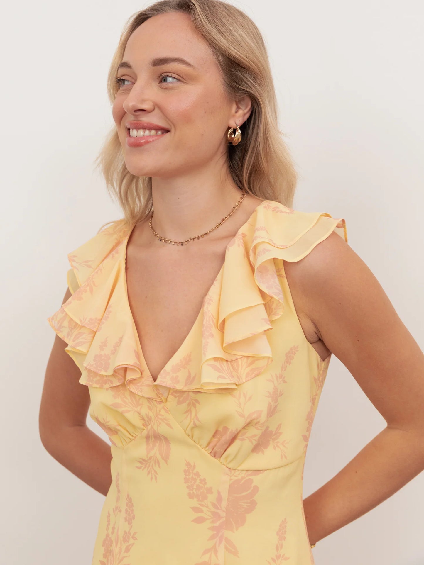 Anaya With Love Recycled Yellow Floral V Neck Ruffle Maxi Dress