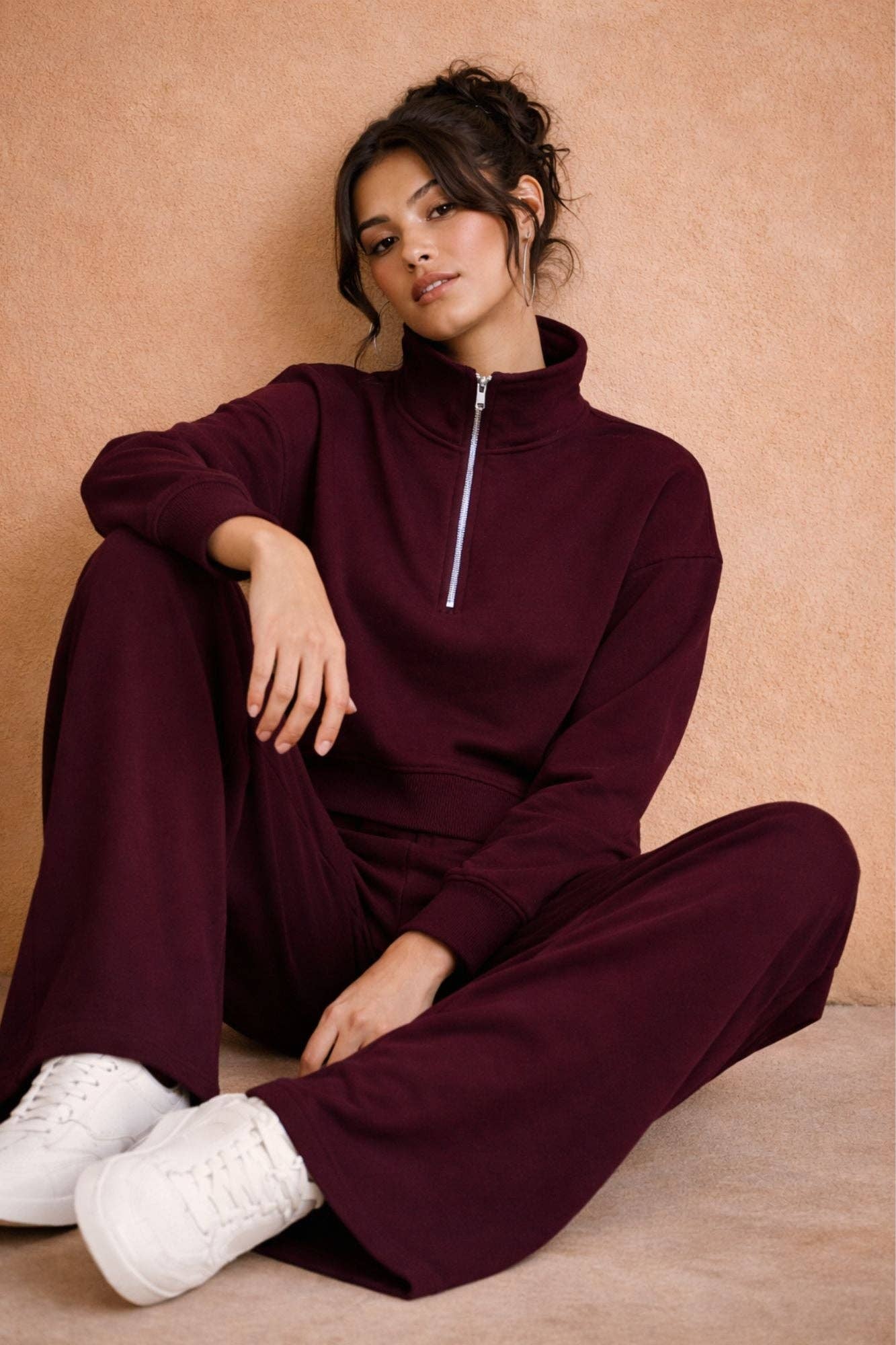 Born Nouli Supersoft Half Zip Sweatshirt in Black Cherry