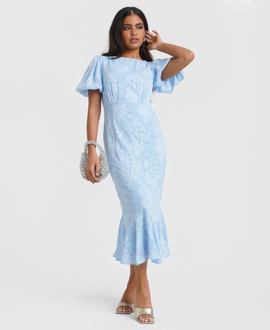 Blue Jacquard Midi Dress