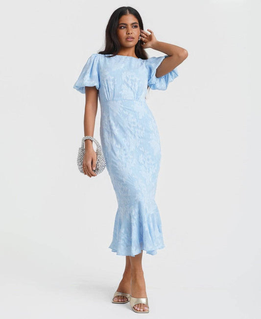 Blue Jacquard Midi Dress