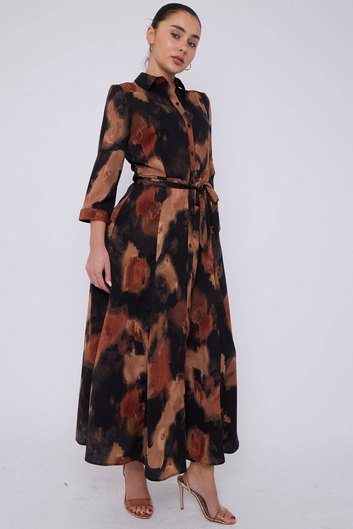 Abstract Print Maxi Shirt Dress