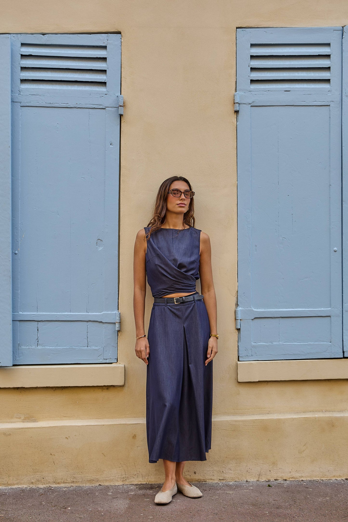 Trapeze denim skirt in Raw blue