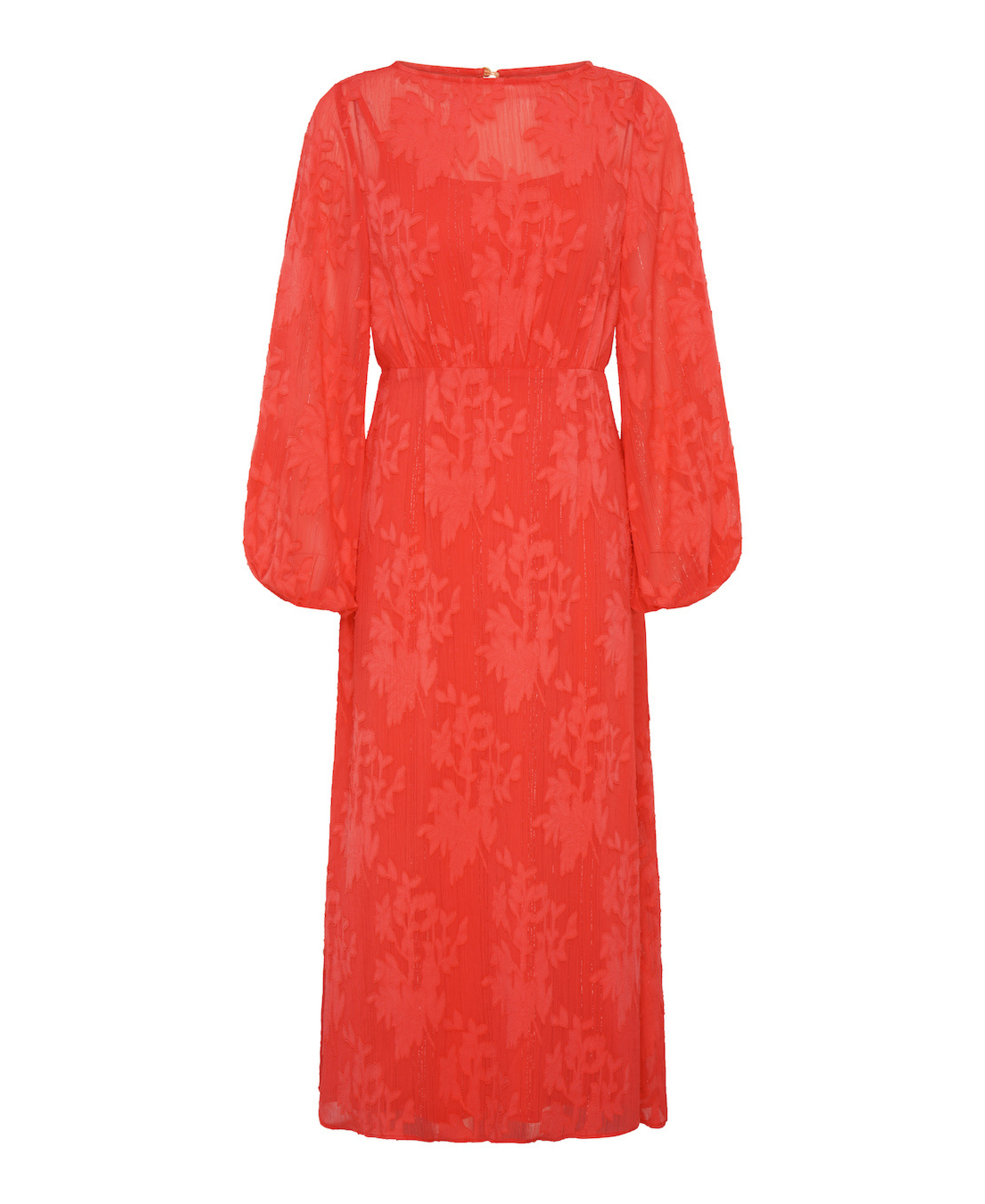 Coral Long Sleeve Jacquard Midi Dress