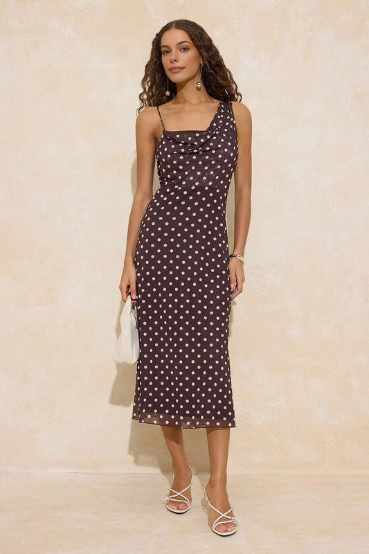 Polka Dot Tulle Dress in Brown