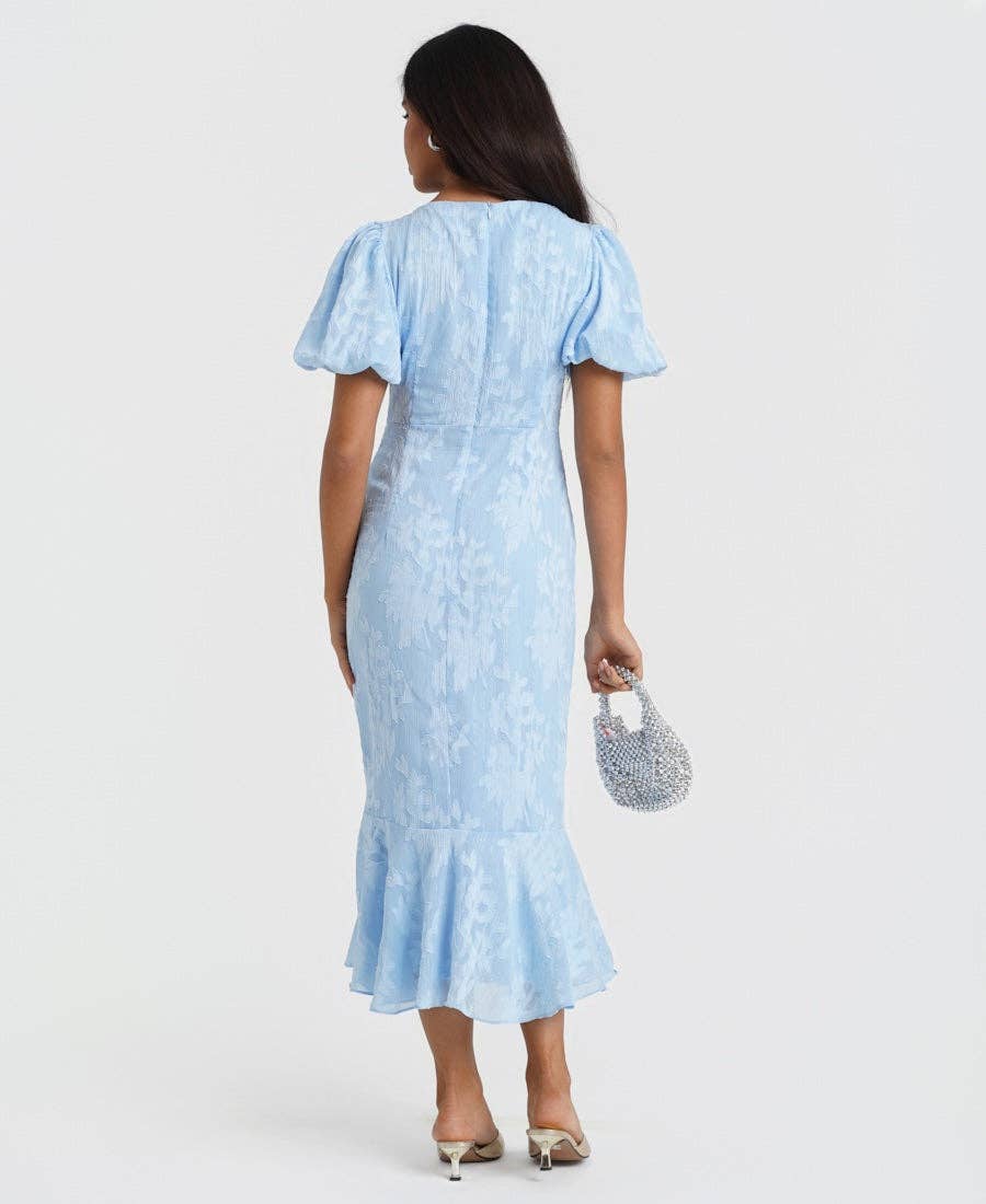 Blue Jacquard Midi Dress