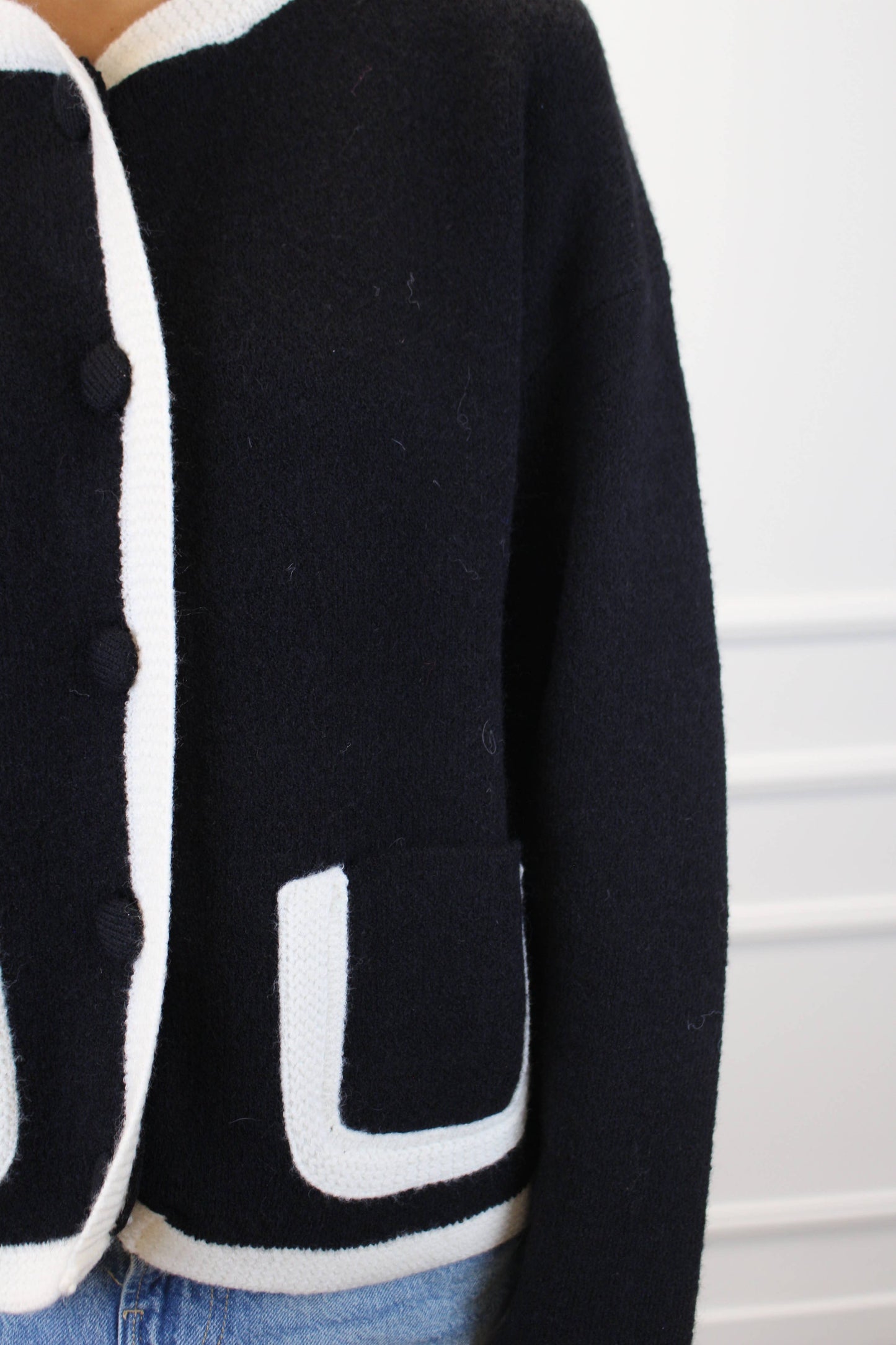 Round neck button through cardigan in Blue