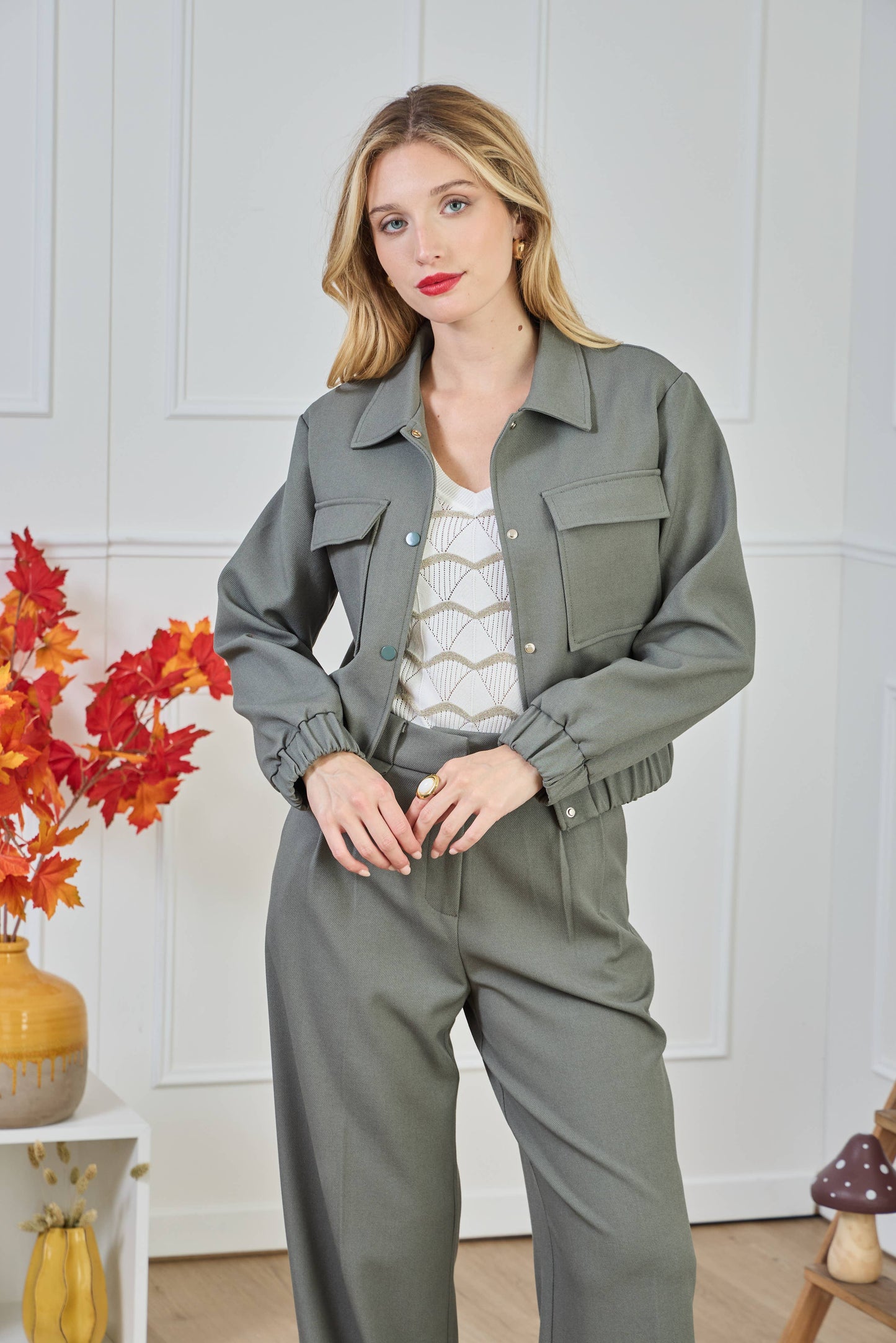 Wide Leg Trousers in Celadon green