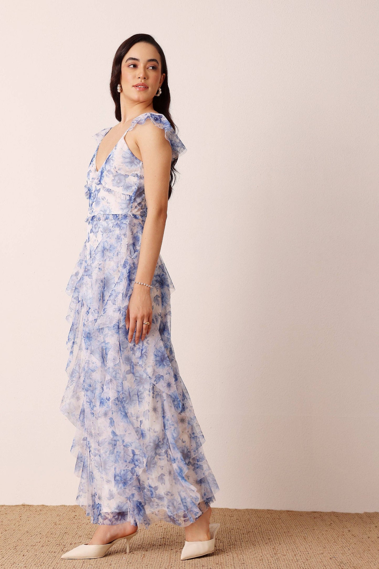 Malin Maxi Dress in Blue Floral