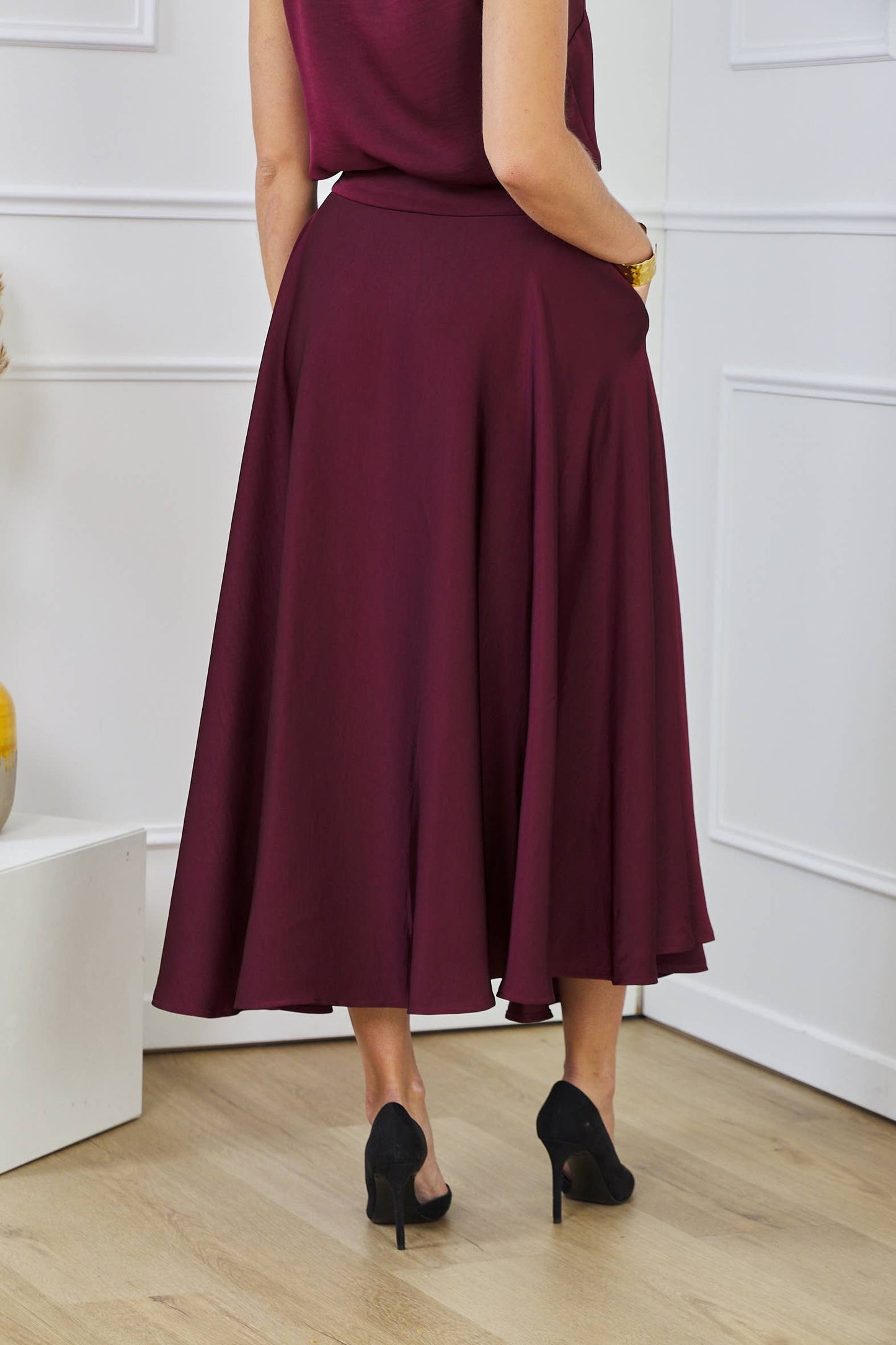 Satin Maxi Skirt in Bordeaux