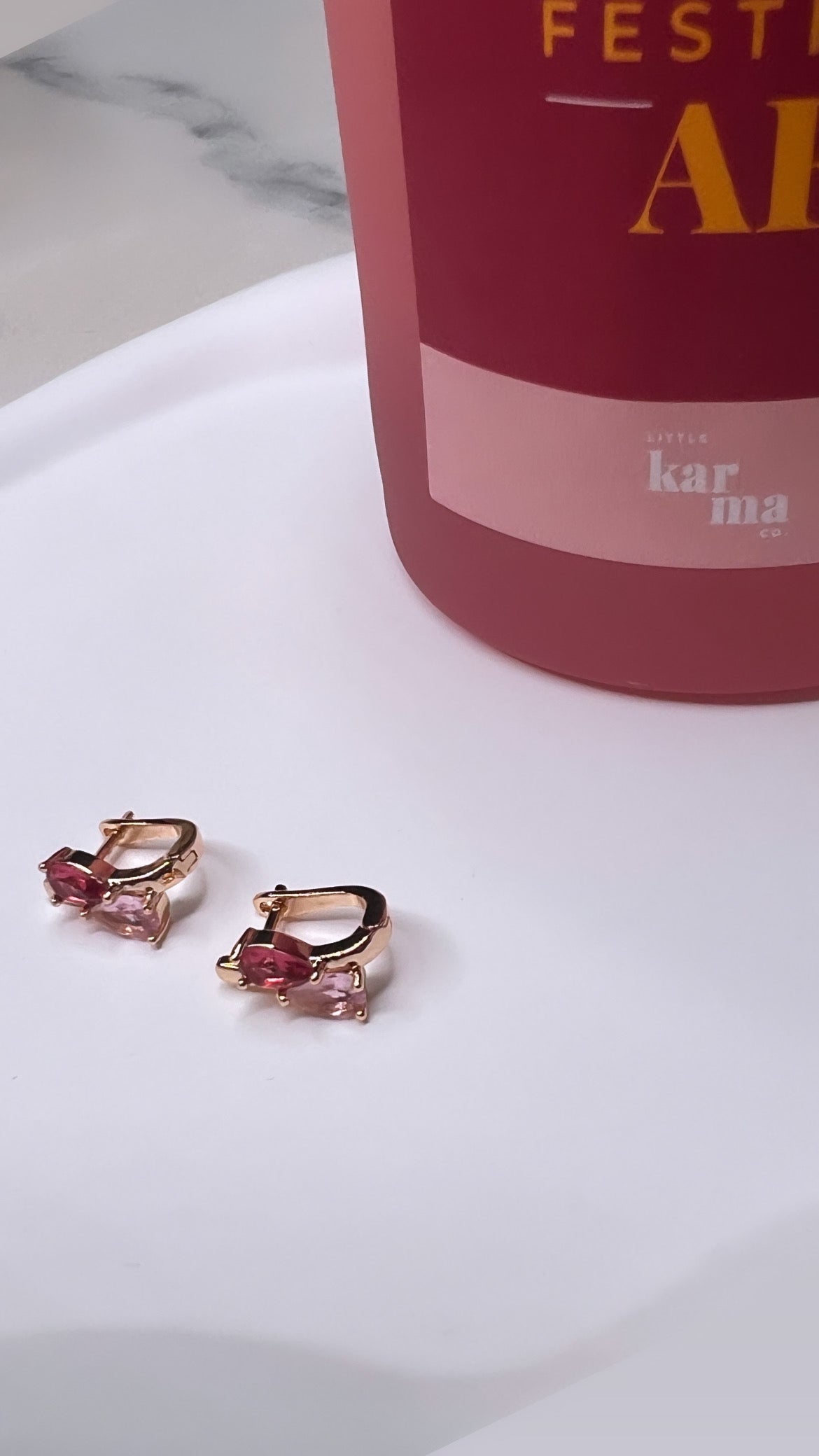 Pink gem hooped earrings