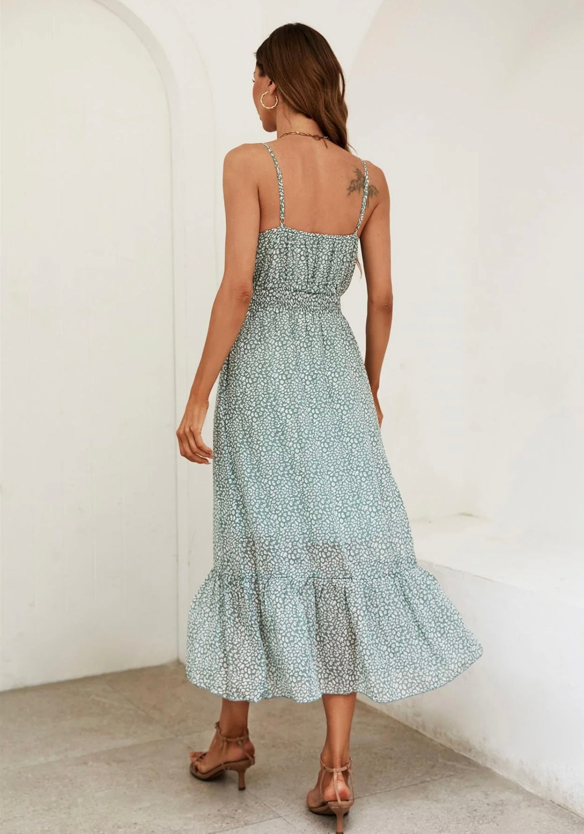 Leopard Print Maxi Dress in Mint Green