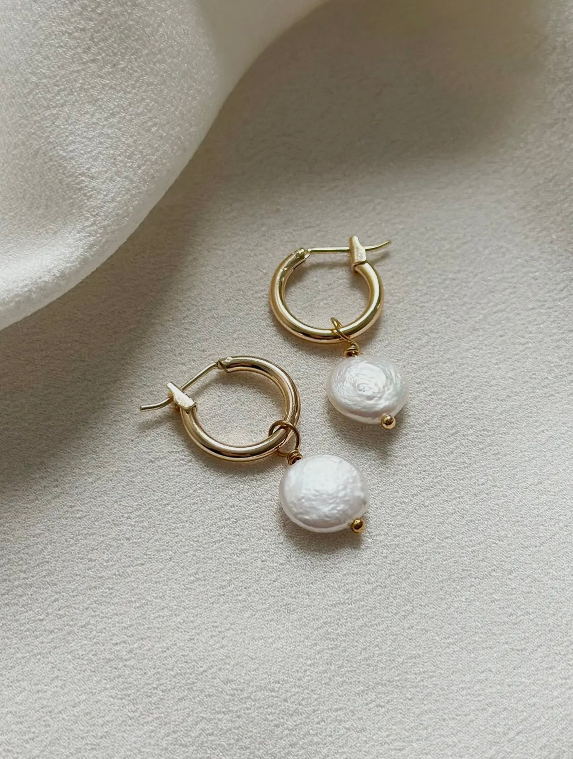 18K Gold Mother of Pearl Heart Huggie Earrings