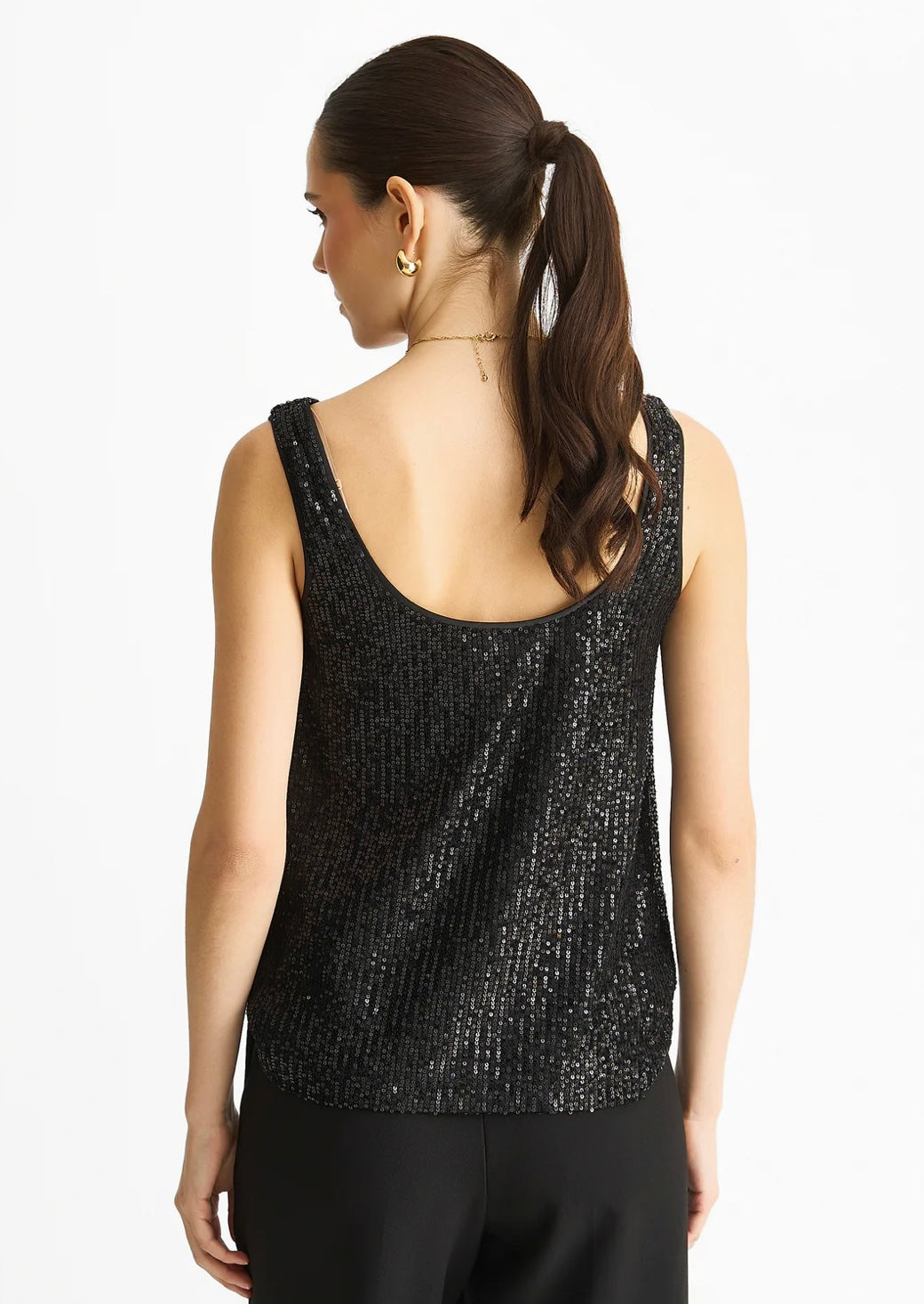 Sequin cowl neck top in Black