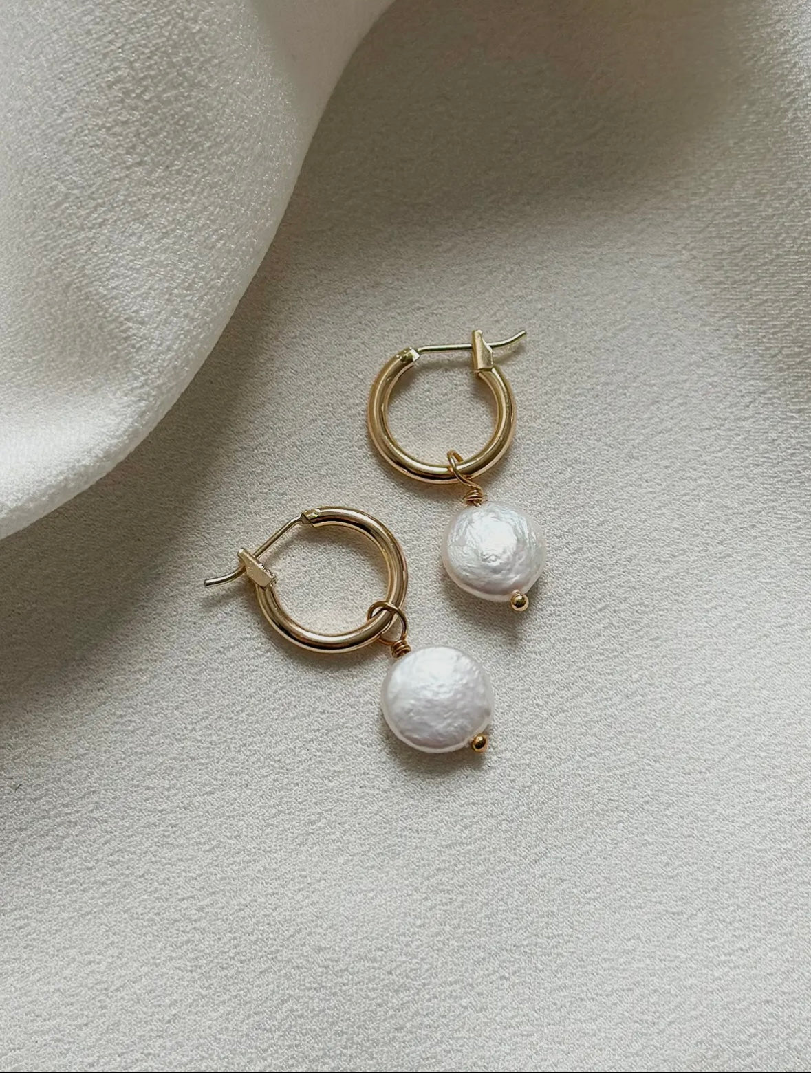 18K Gold Mother of Pearl Heart Huggie Earrings