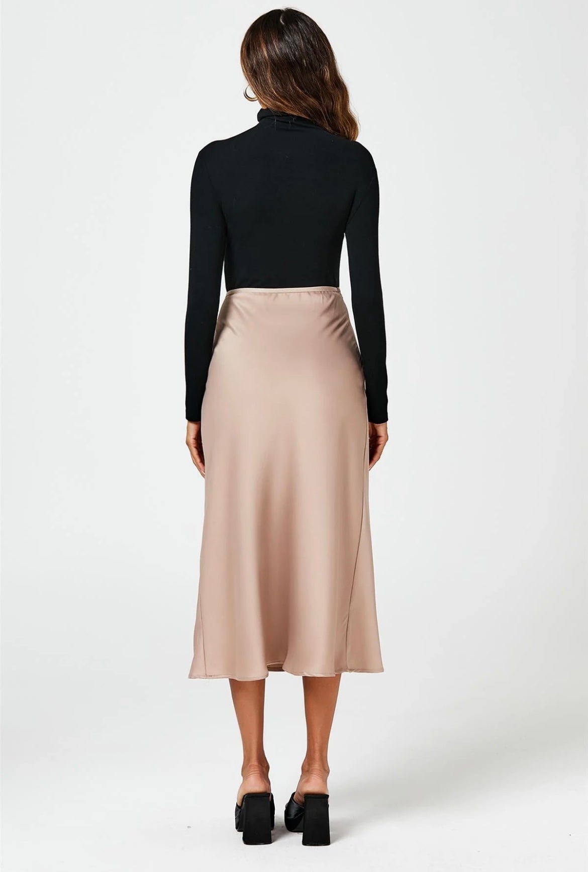 Satin Midi Skirt in Mink