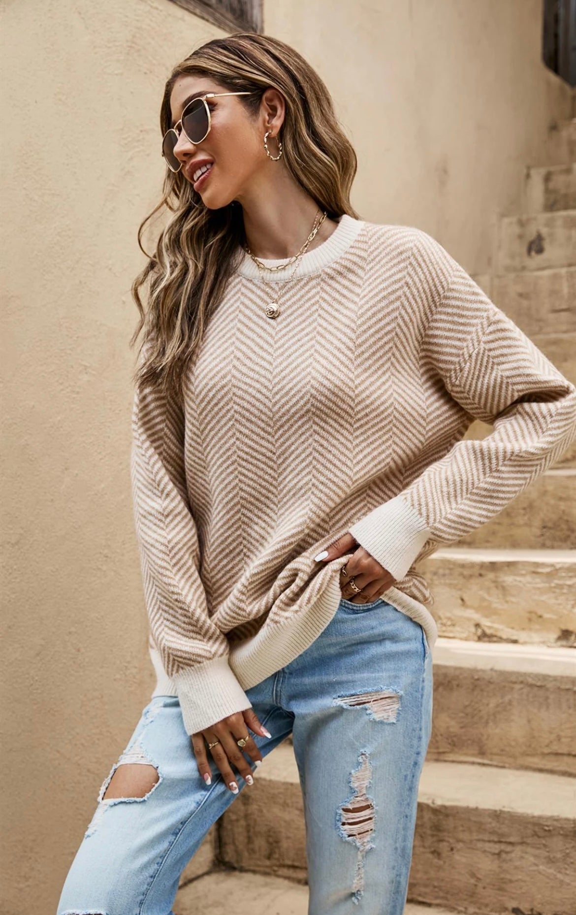 Geometric Jumper in Beige