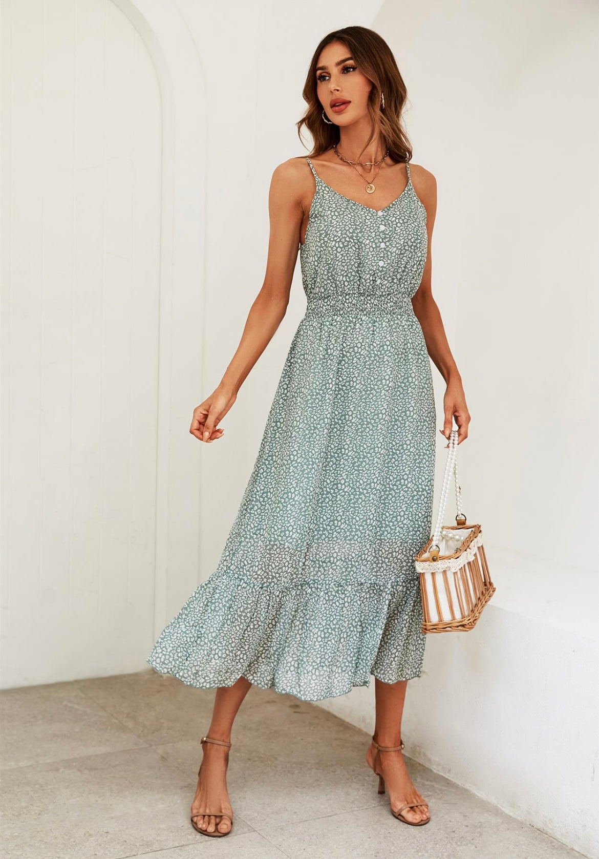 Leopard Print Maxi Dress in Mint Green