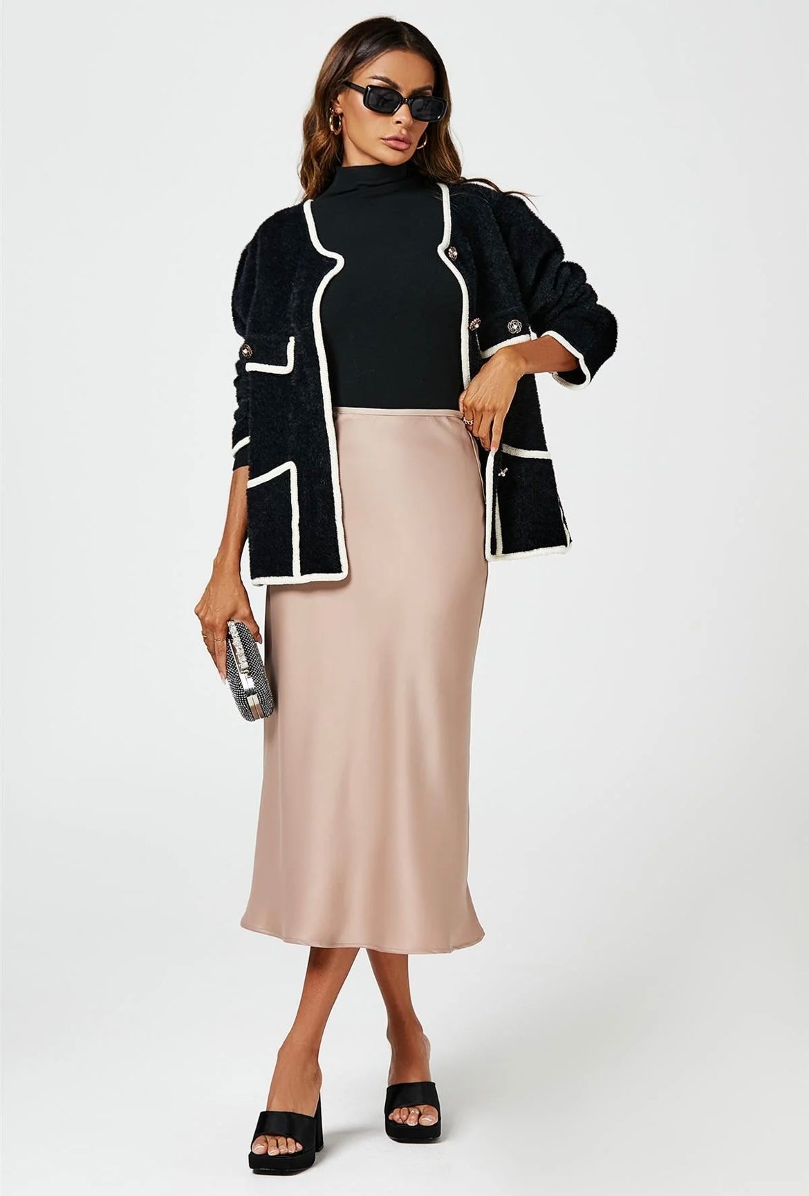 Satin Midi Skirt in Mink