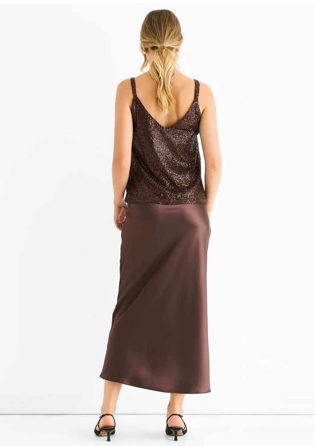 Sequin cami top in Chocolate