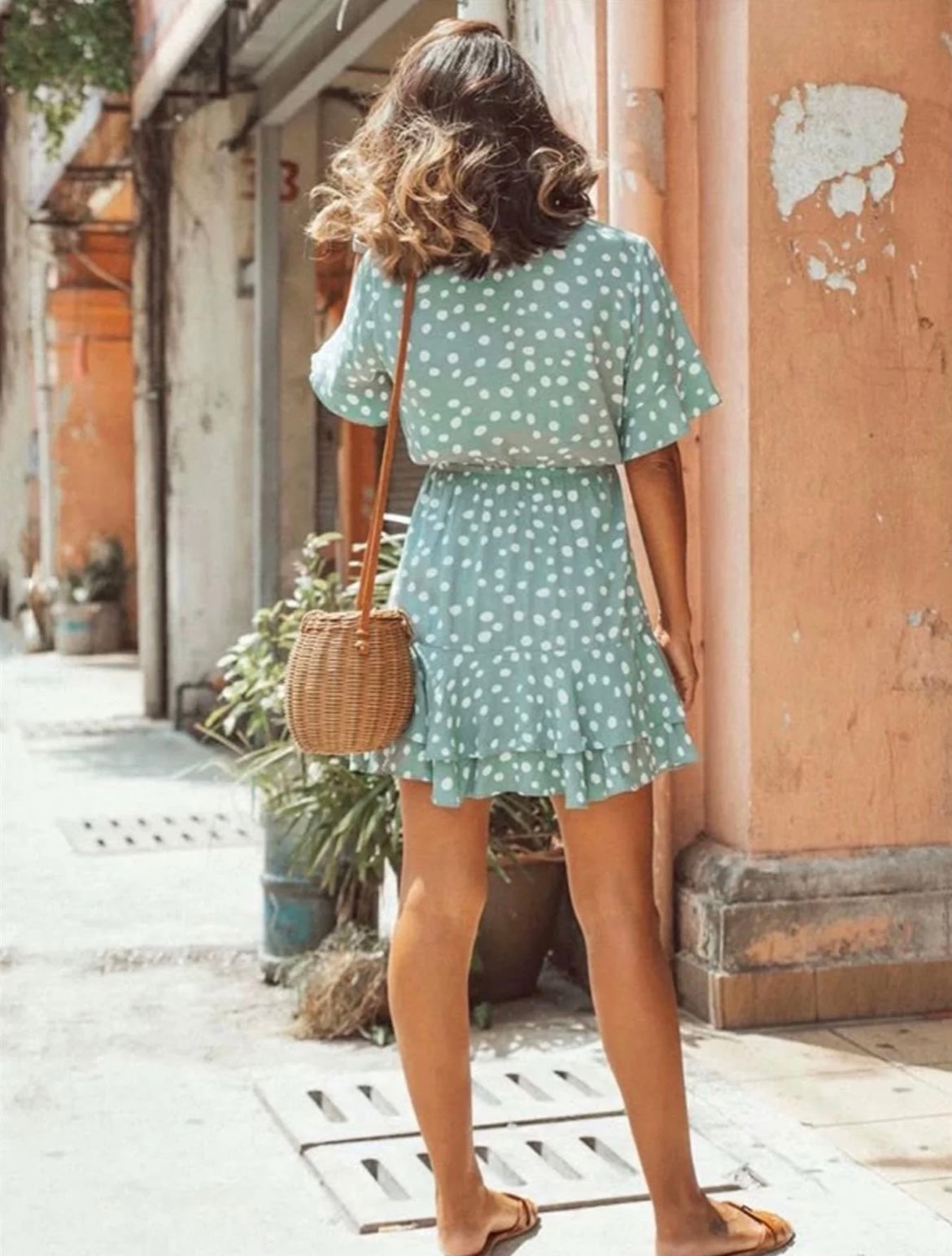 Spotty Mini Dress in Mint Green