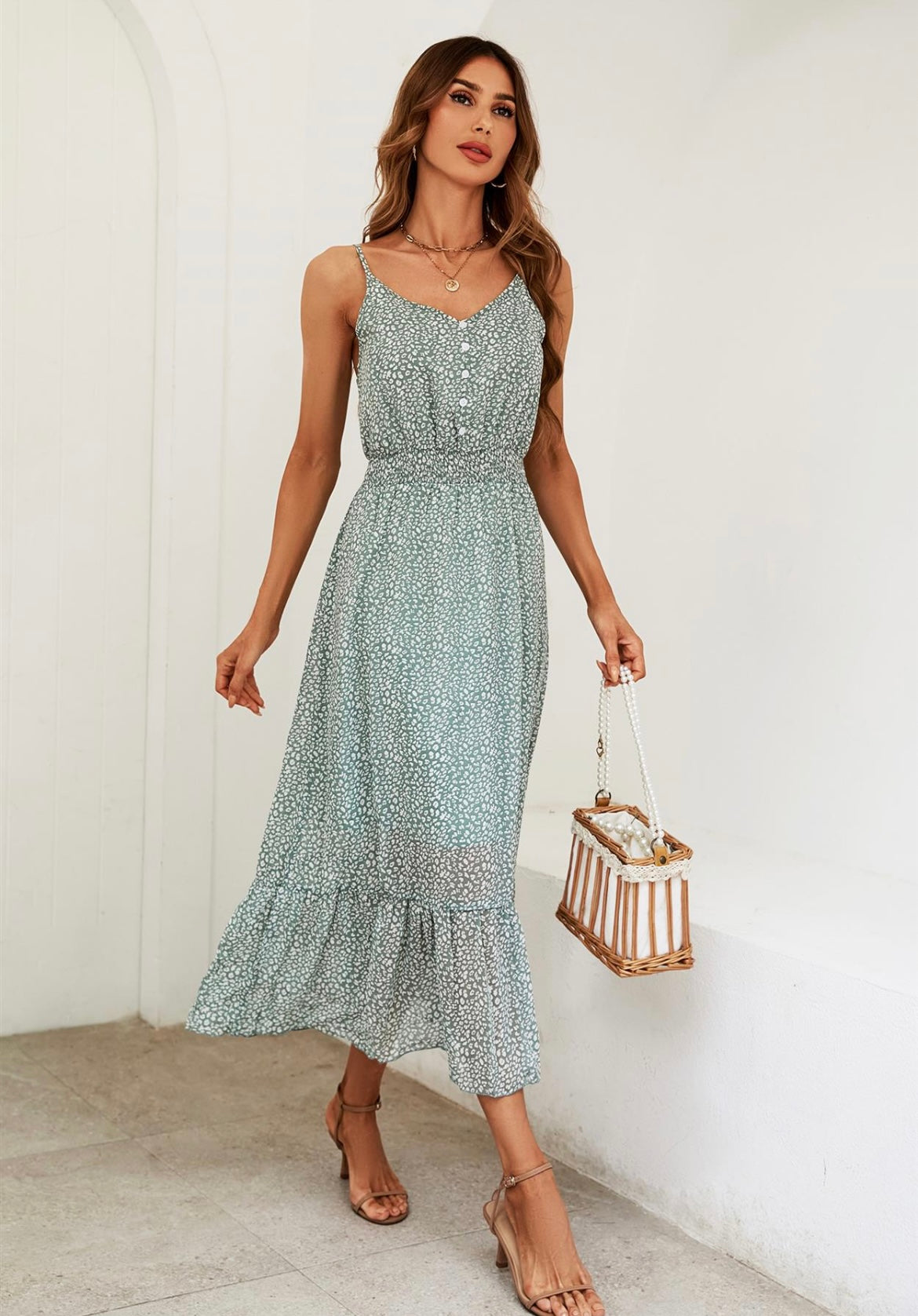 Leopard Print Maxi Dress in Mint Green