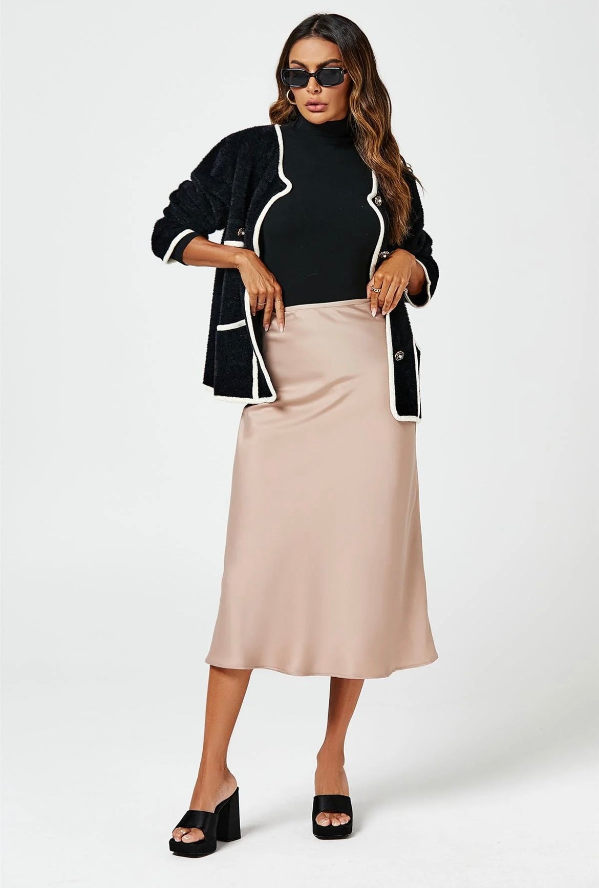 Satin Midi Skirt in Mink