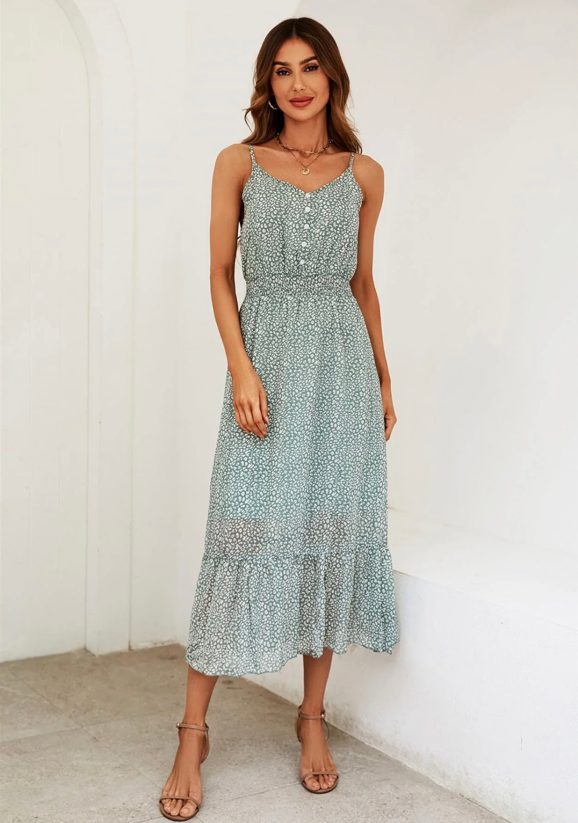 Leopard Print Maxi Dress in Mint Green