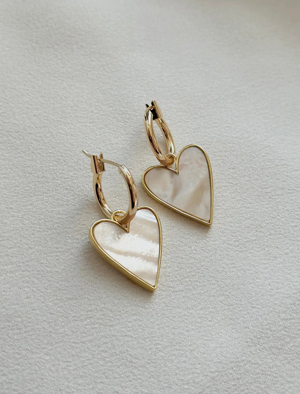 18k Gold Mother of Pearl Heart Hoop Earrings