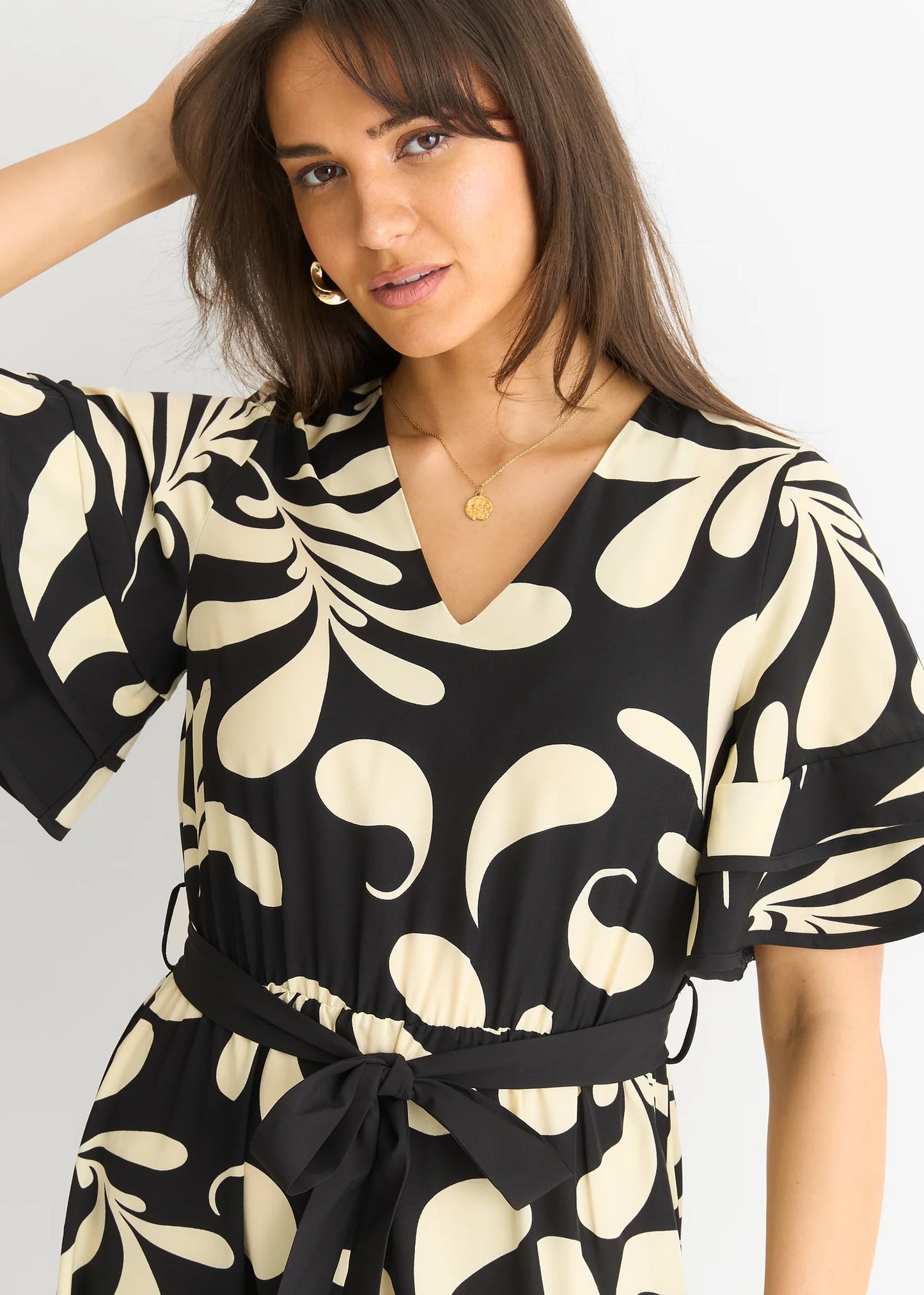 Floral V Neck Elasticated Waist Midi Dress