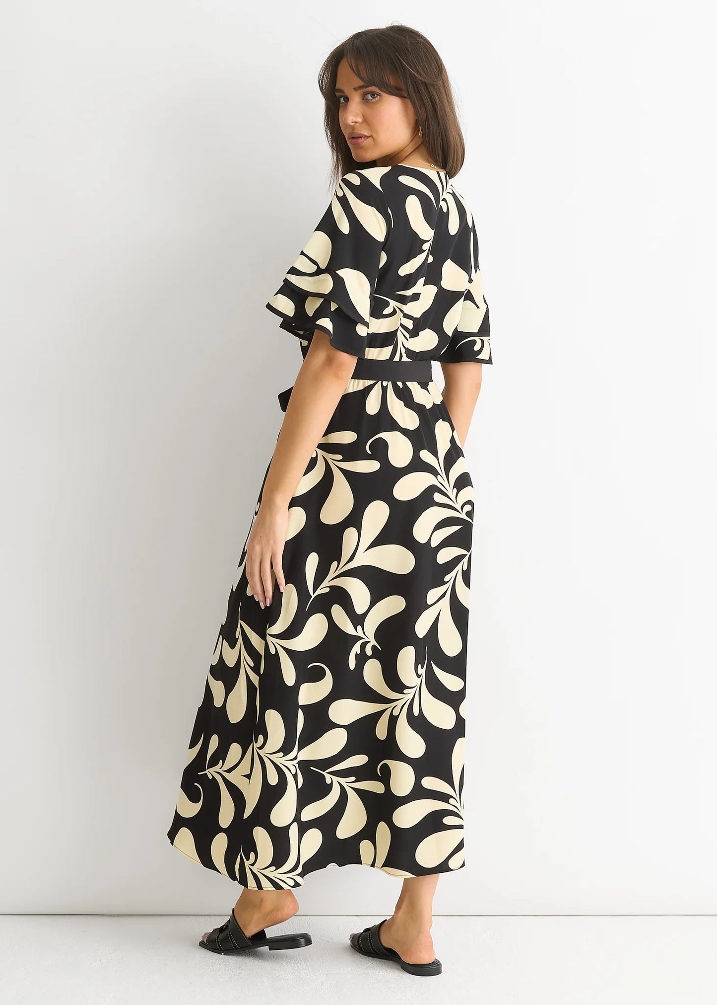 Floral V Neck Elasticated Waist Midi Dress
