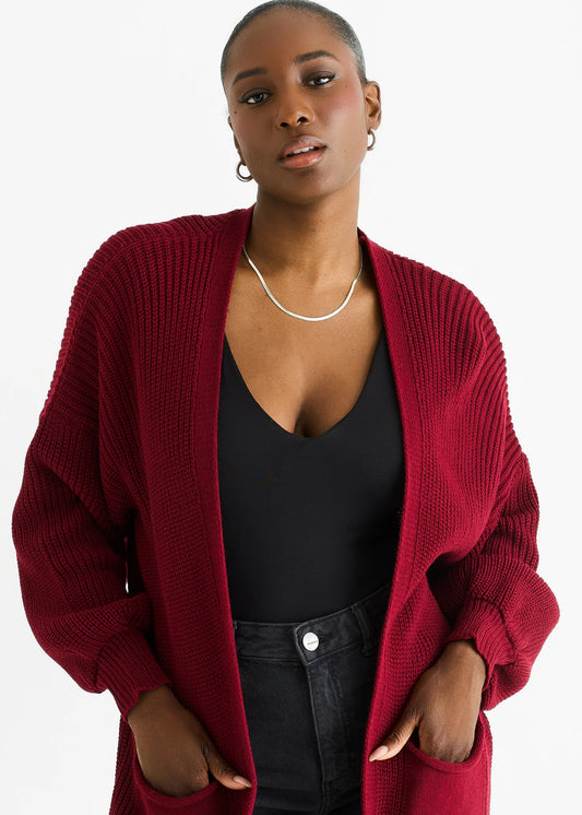 Red Chunky Knit Long Cardigan