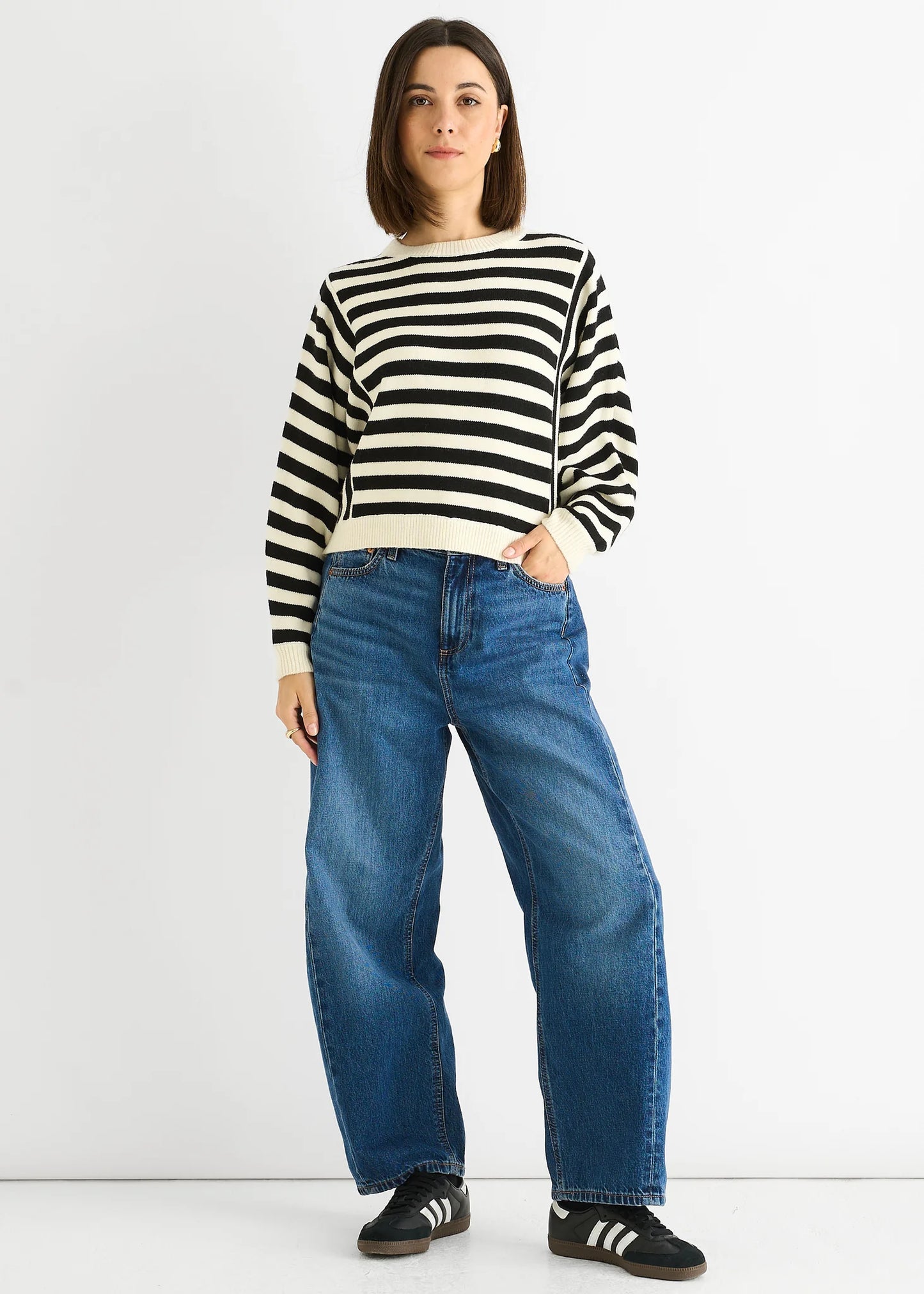 White Contrast Stripe Loose Fit Knit Jumper