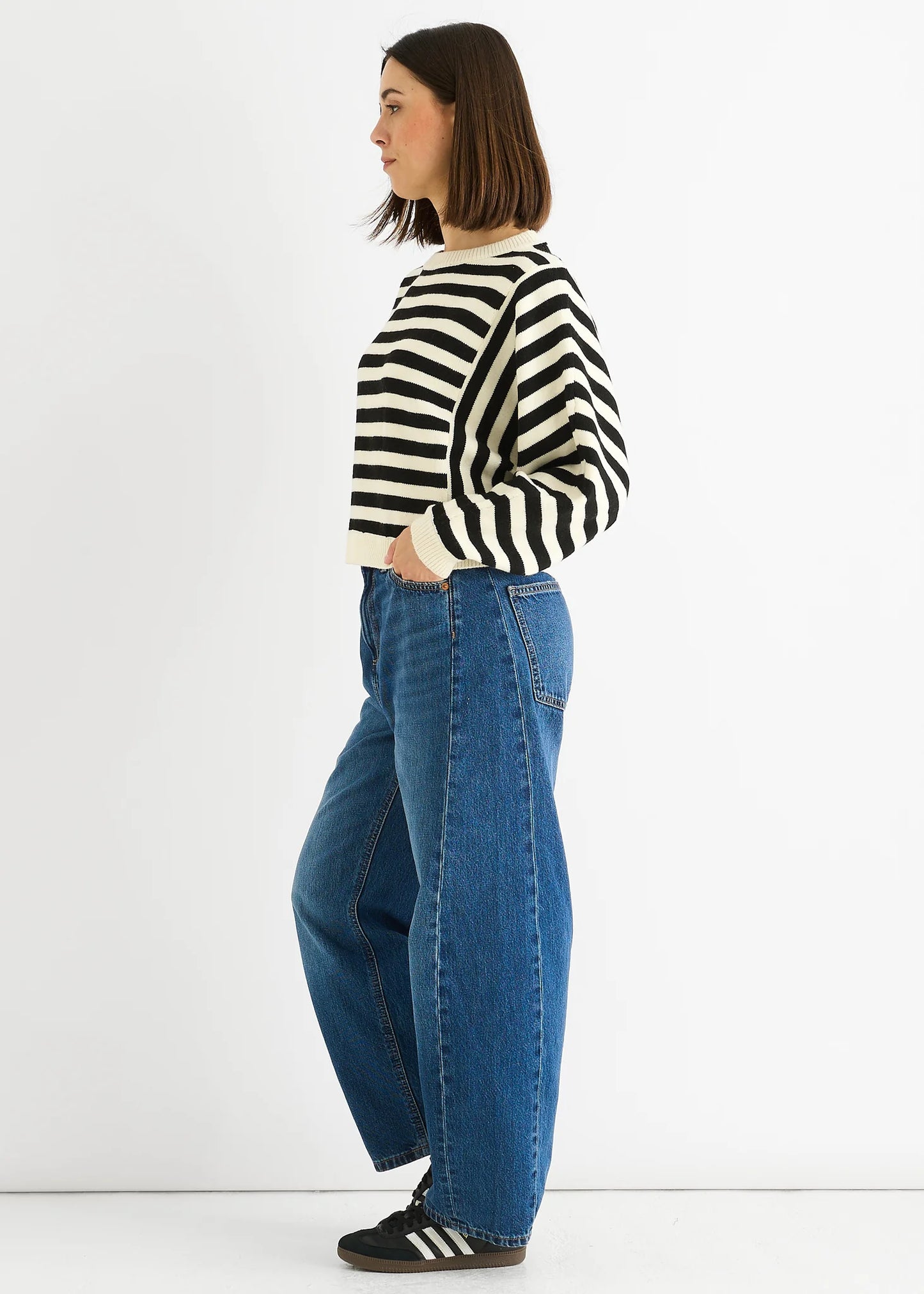 White Contrast Stripe Loose Fit Knit Jumper