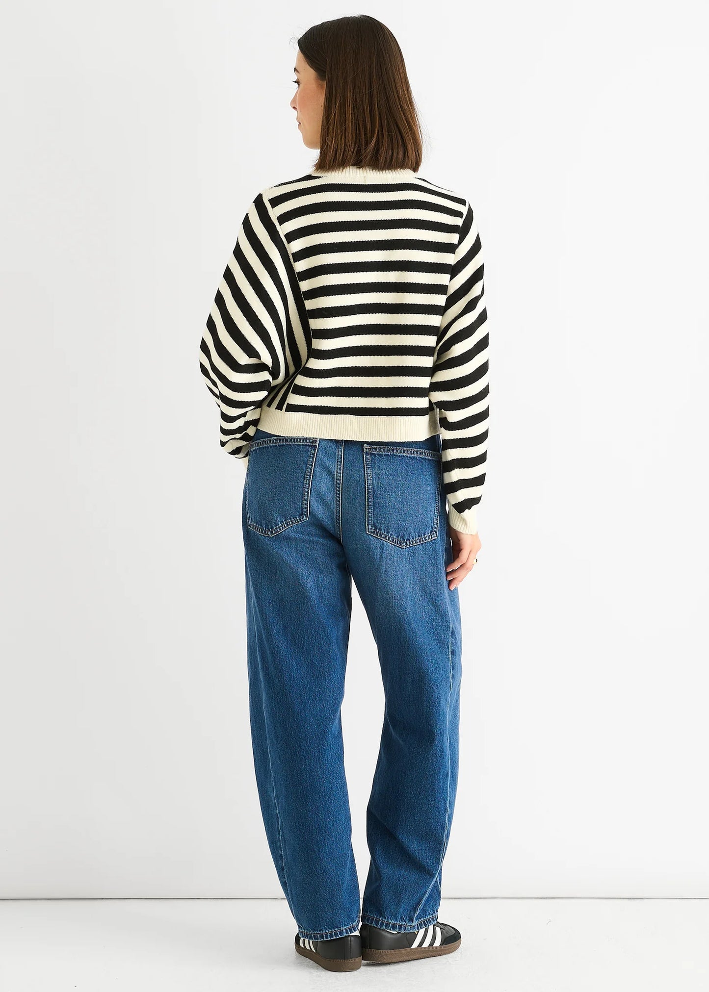 White Contrast Stripe Loose Fit Knit Jumper