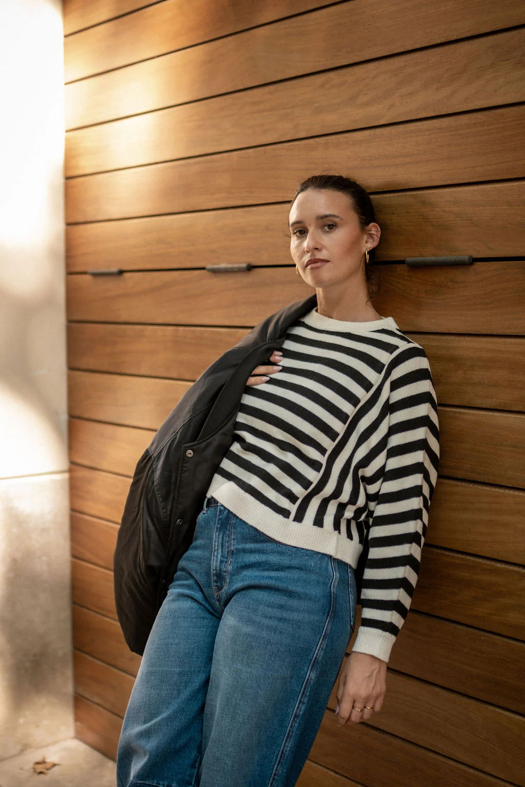 White Contrast Stripe Loose Fit Knit Jumper