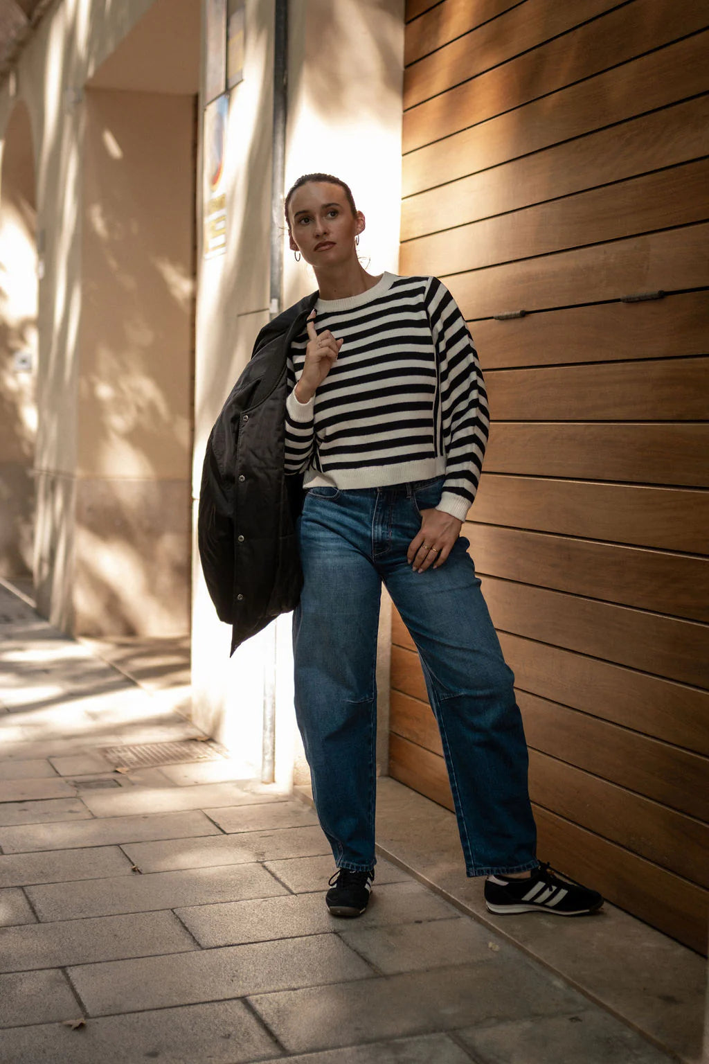 White Contrast Stripe Loose Fit Knit Jumper