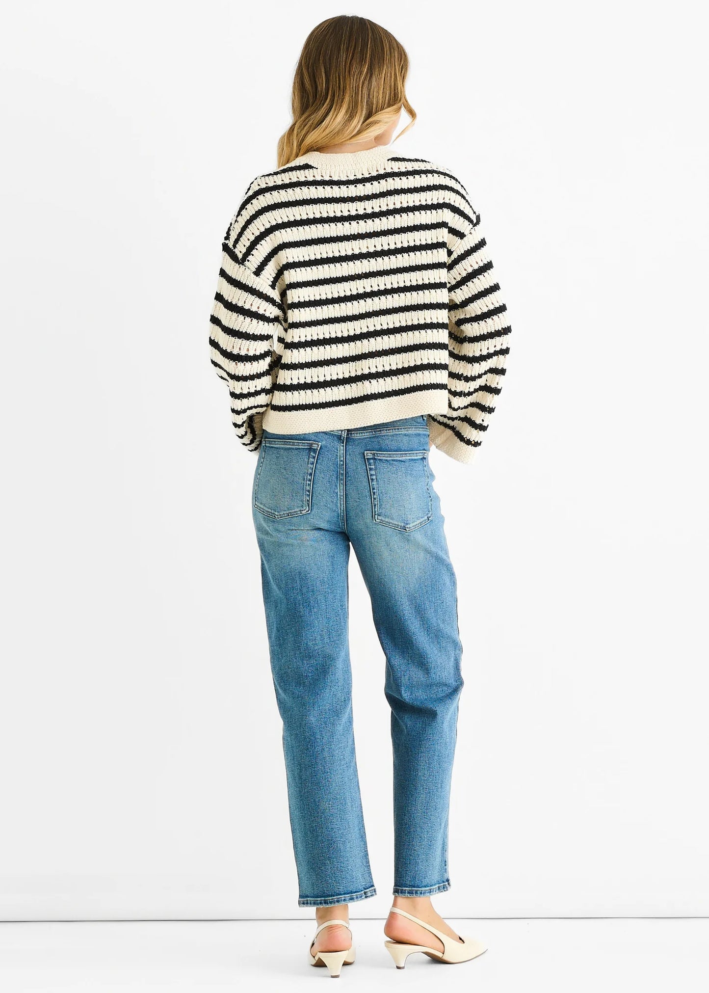 Cream Stripe Cable Knit Cardigan