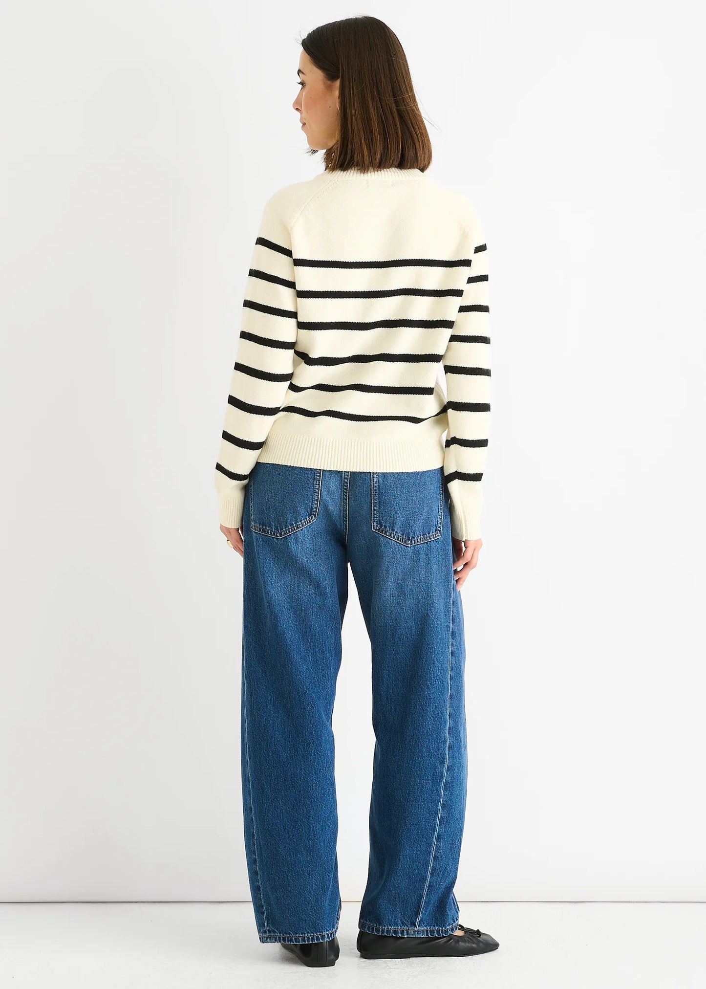 Cream Stripe Button Up Loose Fit Knit Jumper