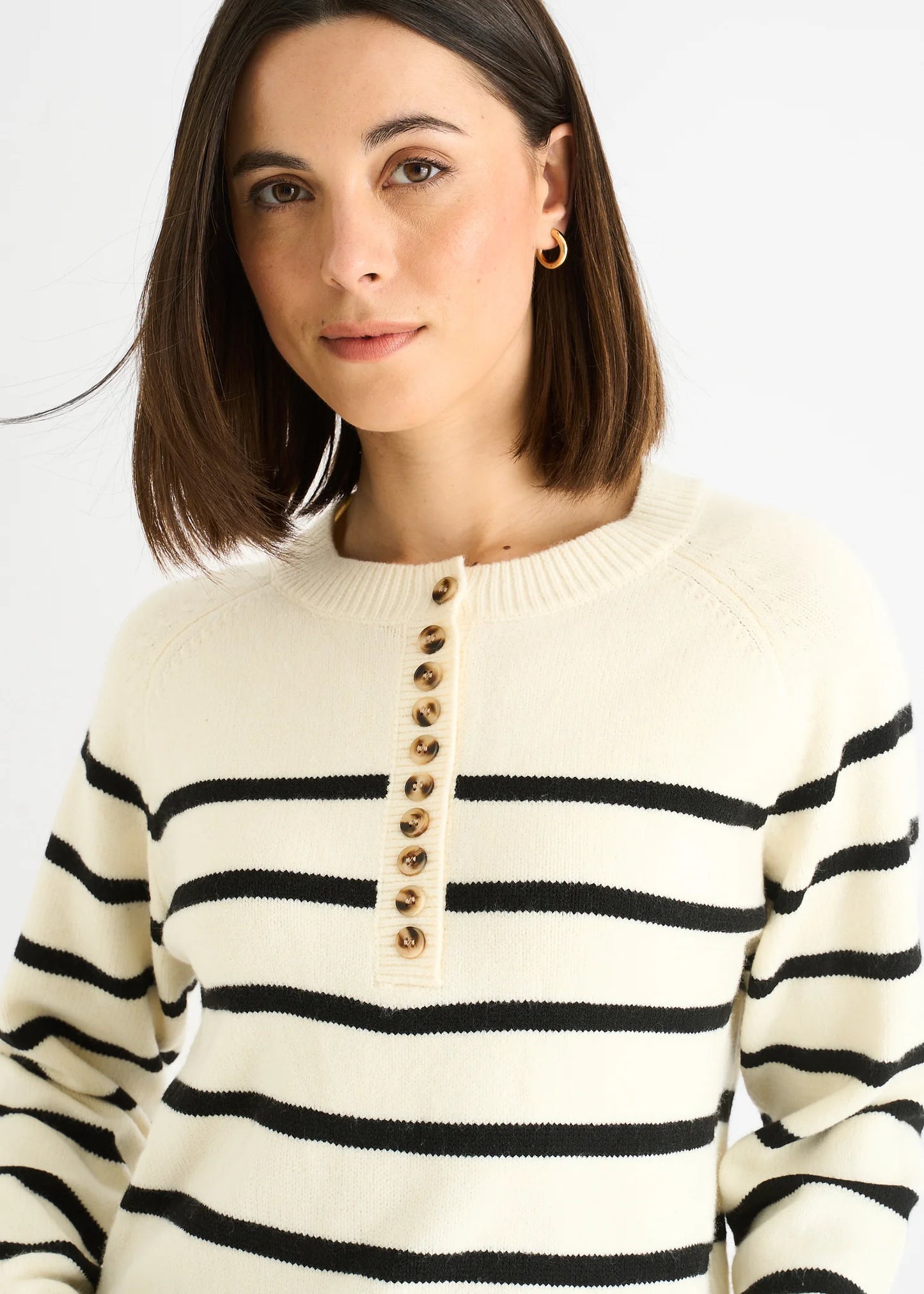 Cream Stripe Button Up Loose Fit Knit Jumper