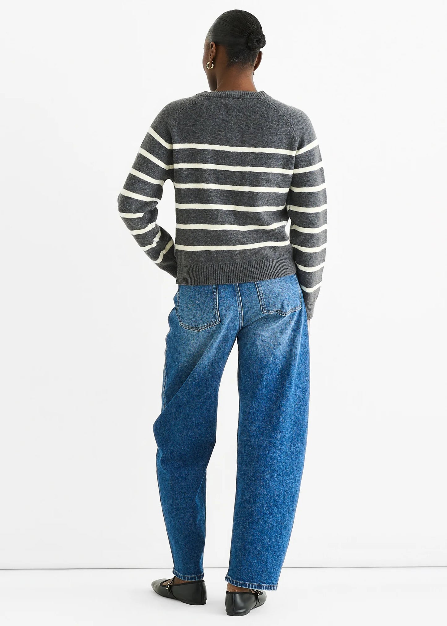 Grey Stripe Button Up Loose Fit Knit Jumper