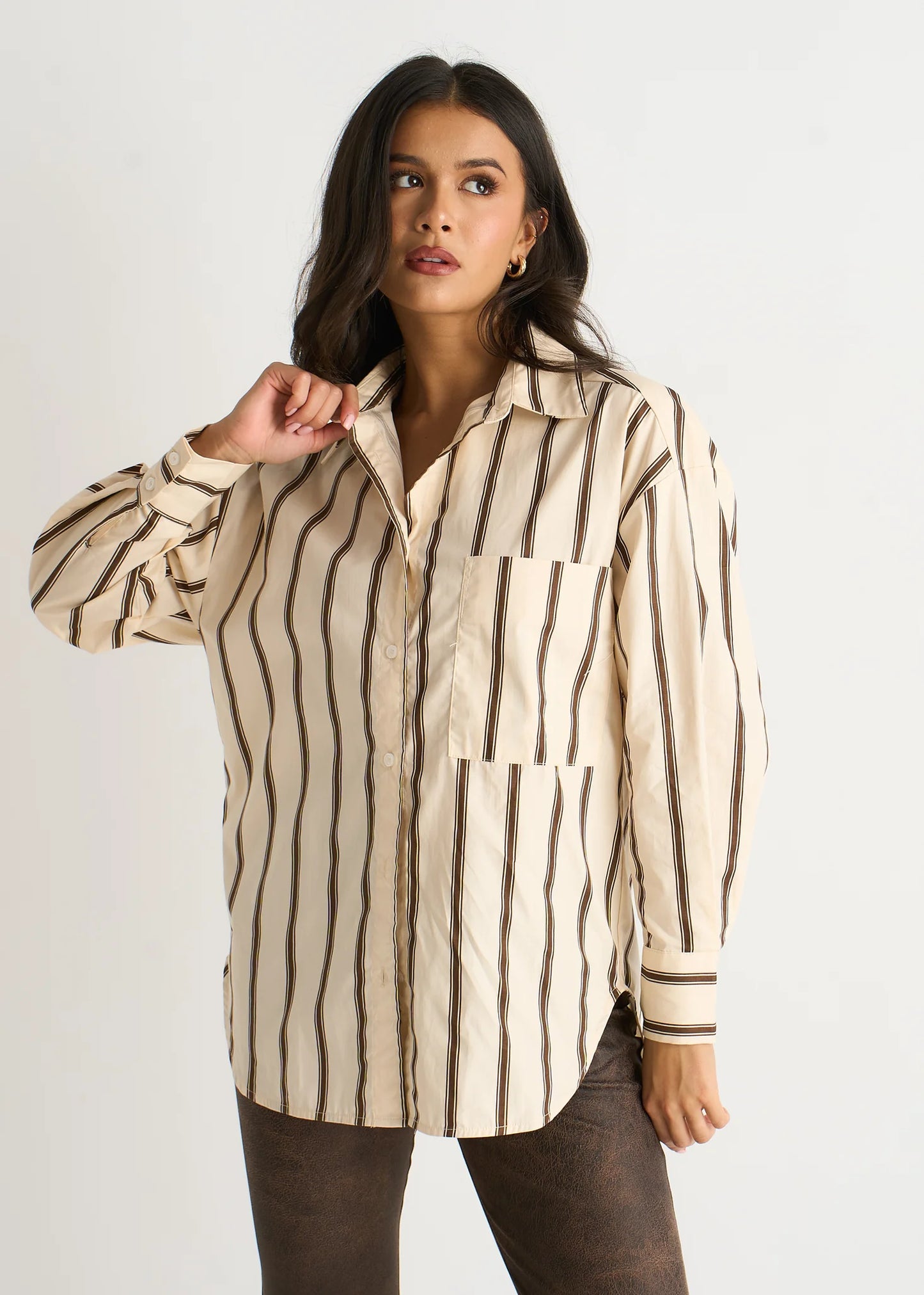 Cream Stripe Cotton Button Through Shirt